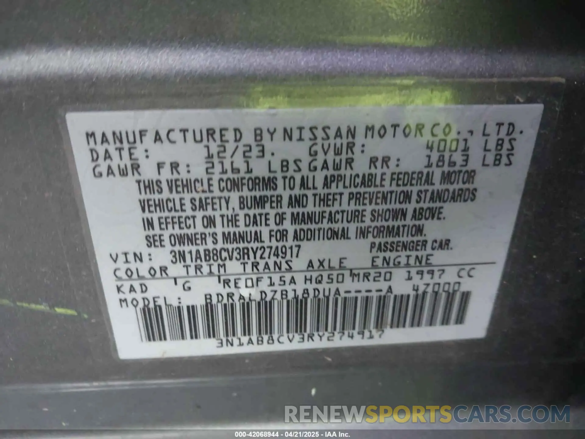 9 Фотография поврежденного автомобиля 3N1AB8CV3RY274917 NISSAN SENTRA 2024