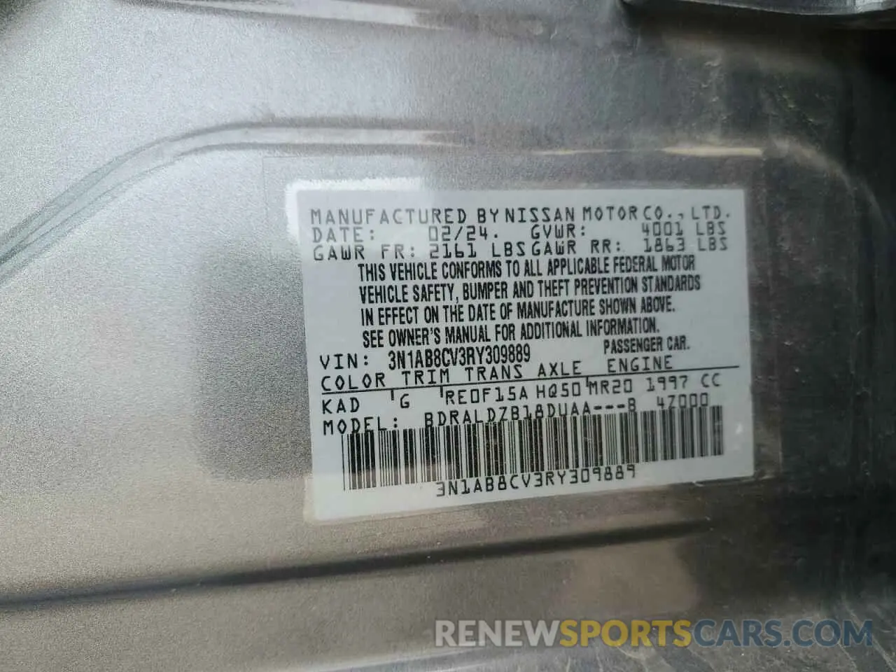 13 Photograph of a damaged car 3N1AB8CV3RY309889 NISSAN SENTRA 2024