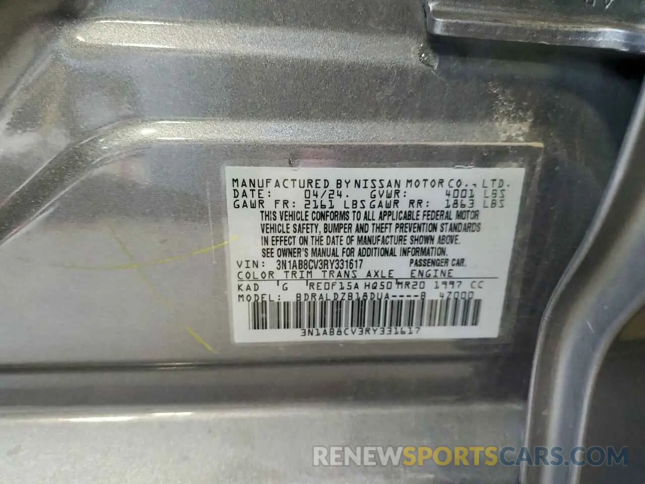 12 Фотография поврежденного автомобиля 3N1AB8CV3RY331617 NISSAN SENTRA 2024