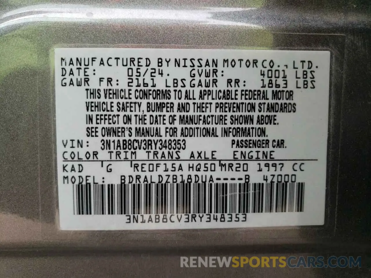 12 Photograph of a damaged car 3N1AB8CV3RY348353 NISSAN SENTRA 2024