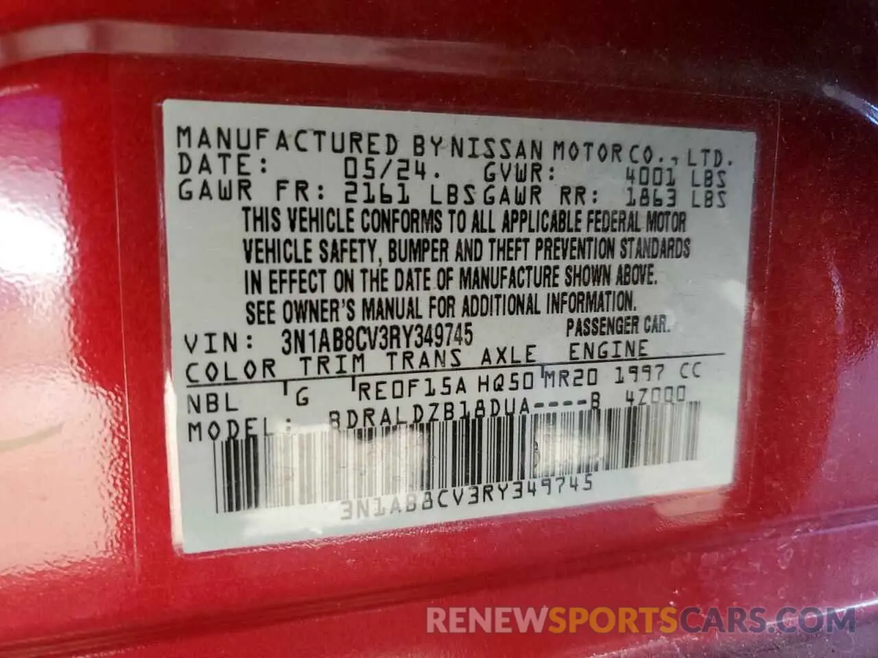 12 Фотография поврежденного автомобиля 3N1AB8CV3RY349745 NISSAN SENTRA 2024