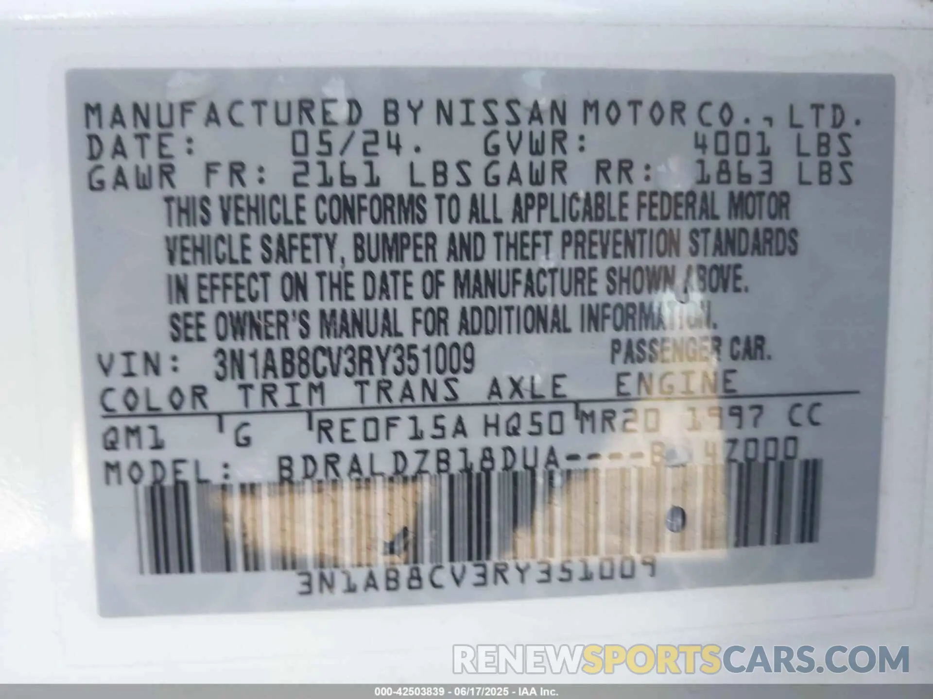 9 Фотография поврежденного автомобиля 3N1AB8CV3RY351009 NISSAN SENTRA 2024