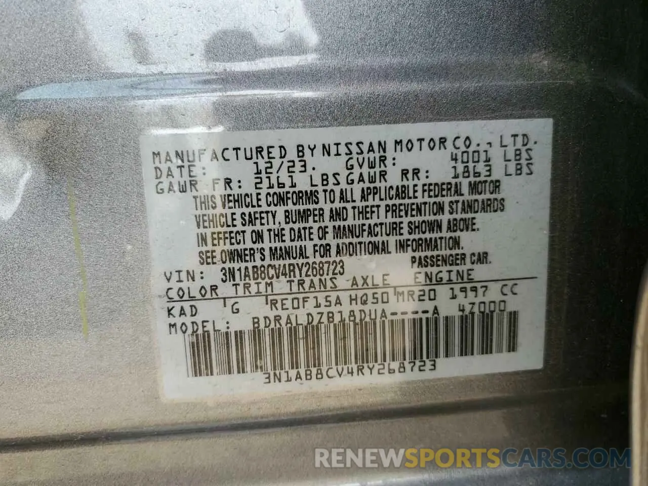 12 Photograph of a damaged car 3N1AB8CV4RY268723 NISSAN SENTRA 2024