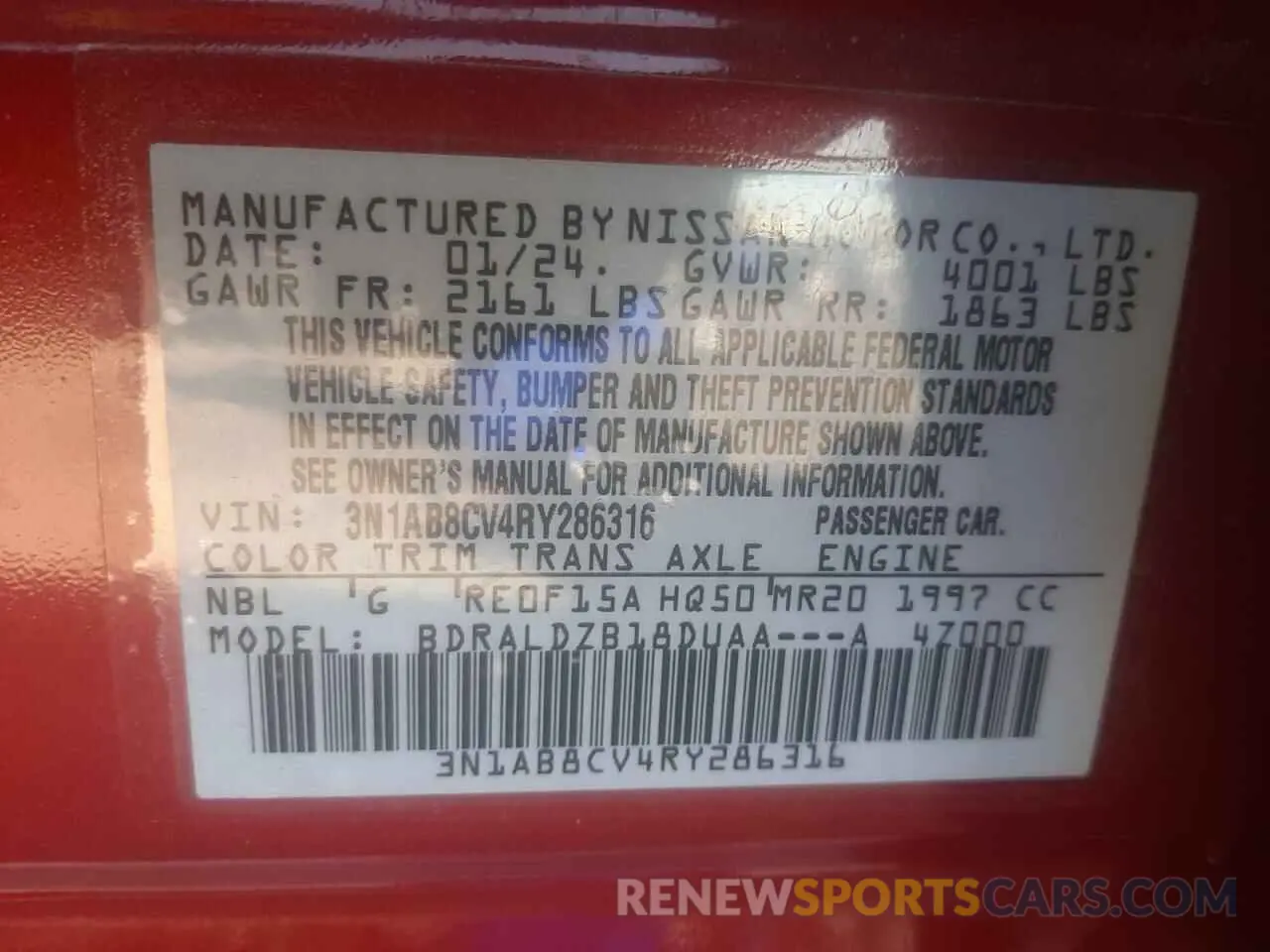 15 Photograph of a damaged car 3N1AB8CV4RY286316 NISSAN SENTRA 2024