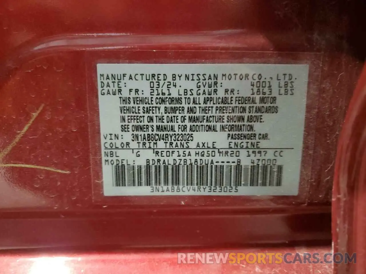 13 Photograph of a damaged car 3N1AB8CV4RY323025 NISSAN SENTRA 2024