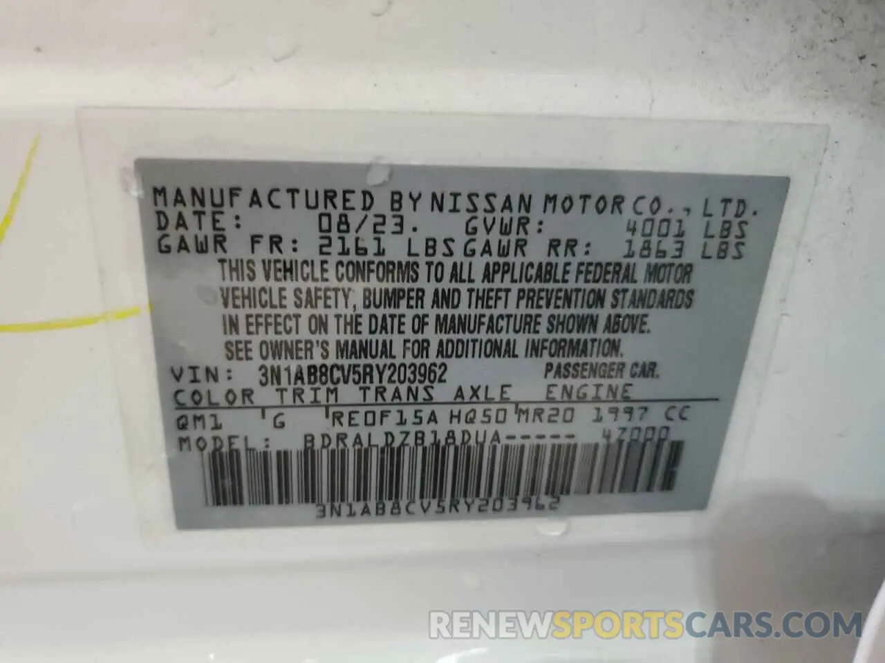 13 Photograph of a damaged car 3N1AB8CV5RY203962 NISSAN SENTRA 2024