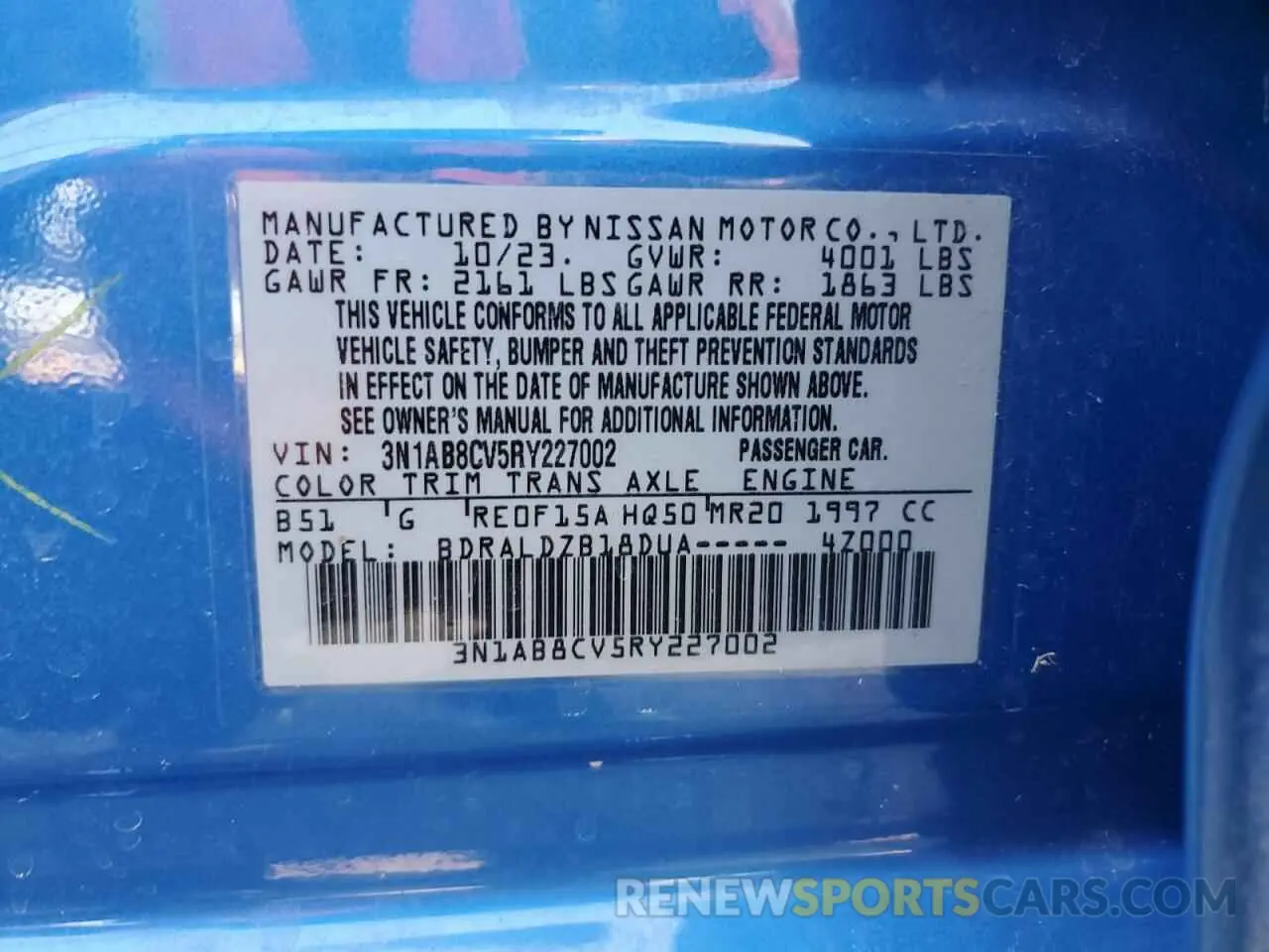 14 Photograph of a damaged car 3N1AB8CV5RY227002 NISSAN SENTRA 2024