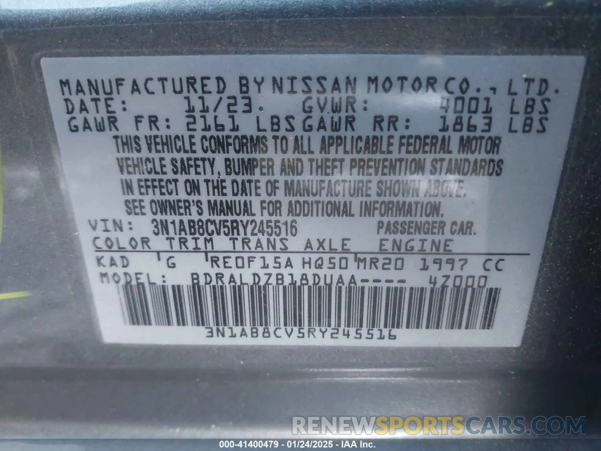 9 Photograph of a damaged car 3N1AB8CV5RY245516 NISSAN SENTRA 2024