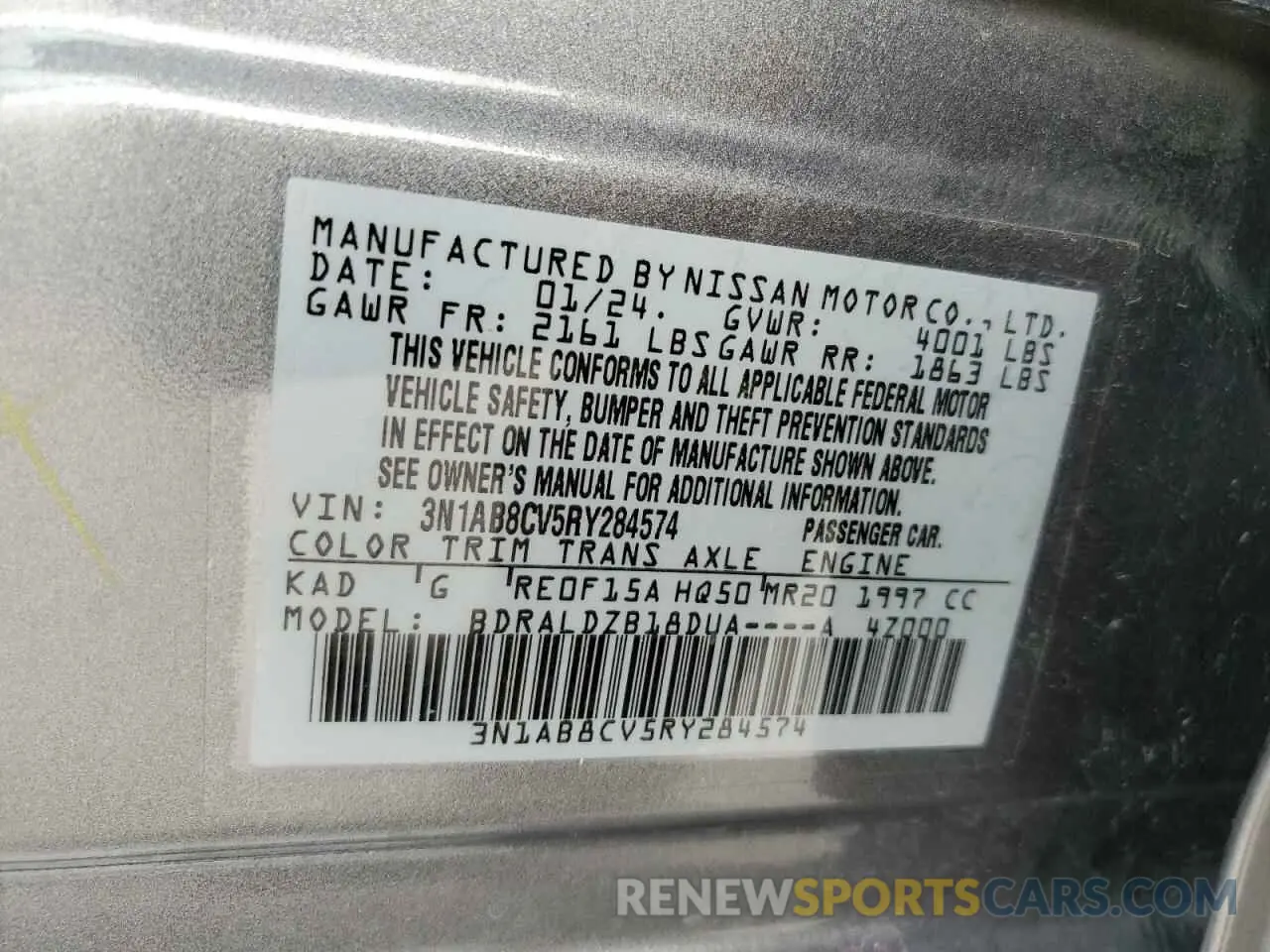 14 Фотография поврежденного автомобиля 3N1AB8CV5RY284574 NISSAN SENTRA 2024
