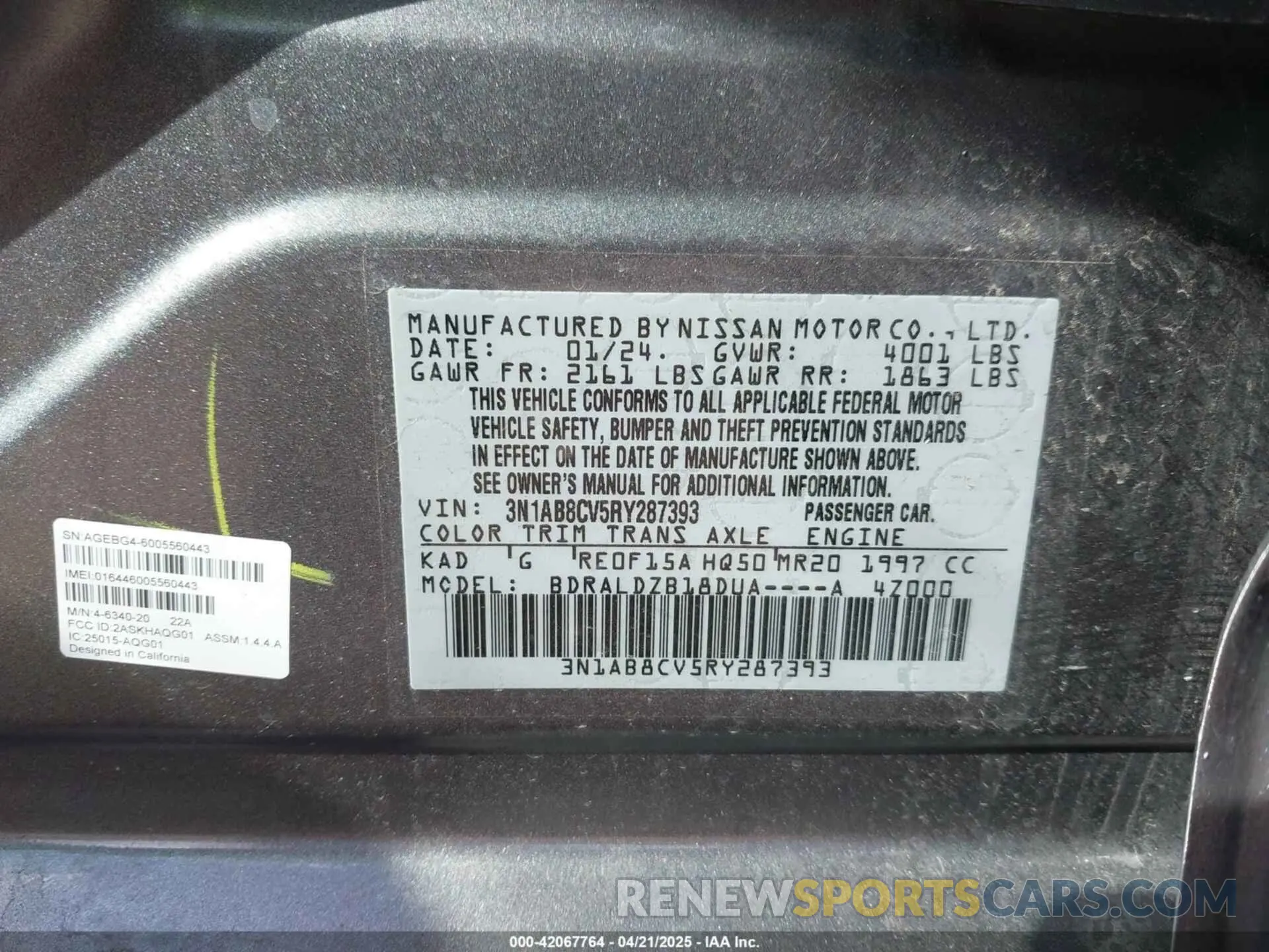 9 Фотография поврежденного автомобиля 3N1AB8CV5RY287393 NISSAN SENTRA 2024