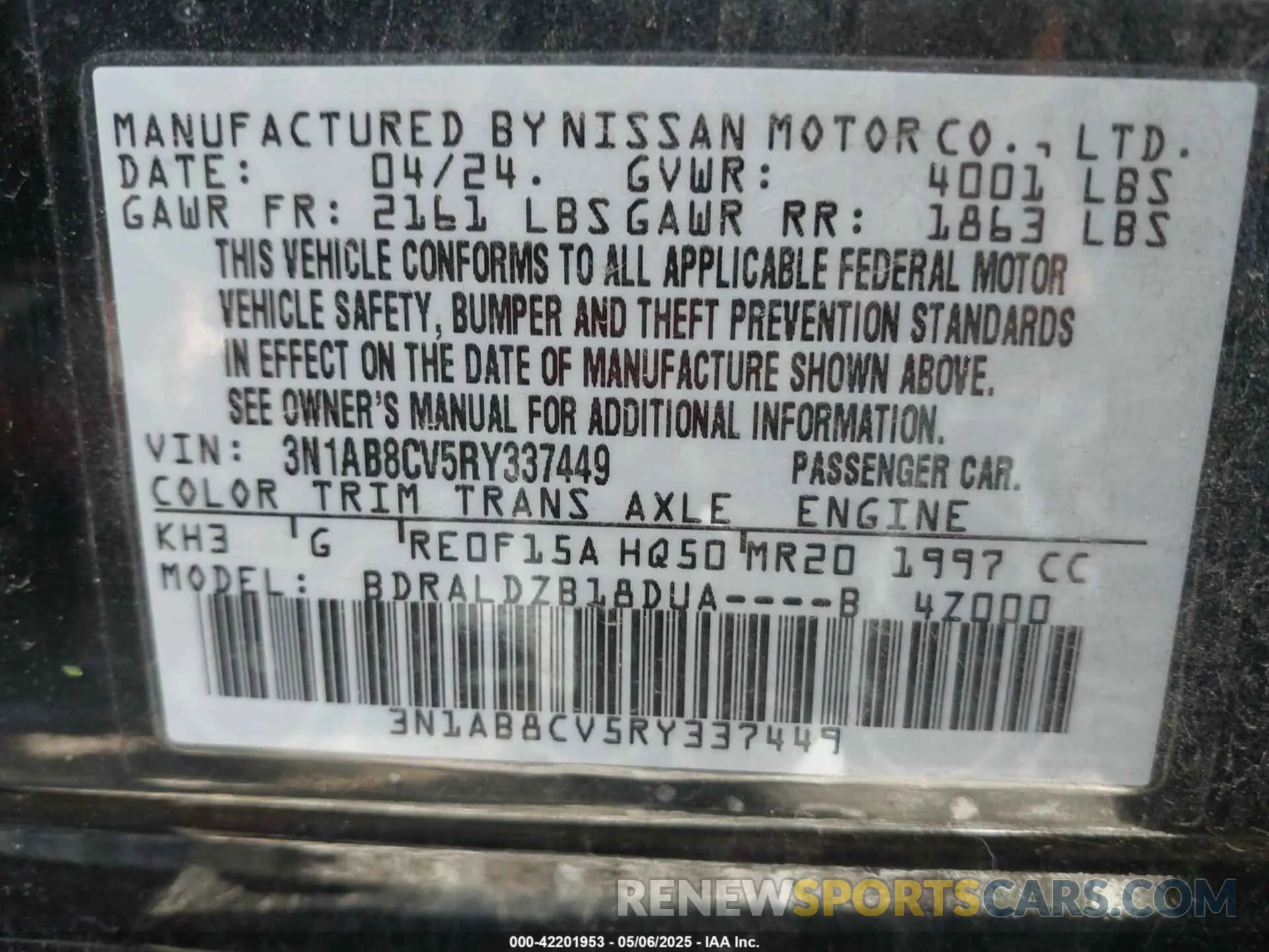 9 Photograph of a damaged car 3N1AB8CV5RY337449 NISSAN SENTRA 2024