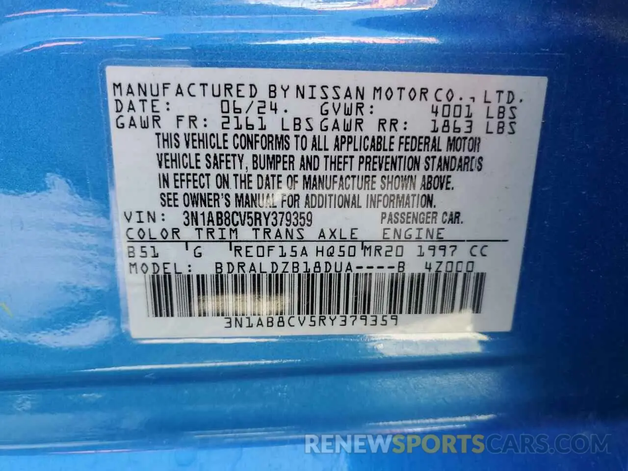 13 Photograph of a damaged car 3N1AB8CV5RY379359 NISSAN SENTRA 2024