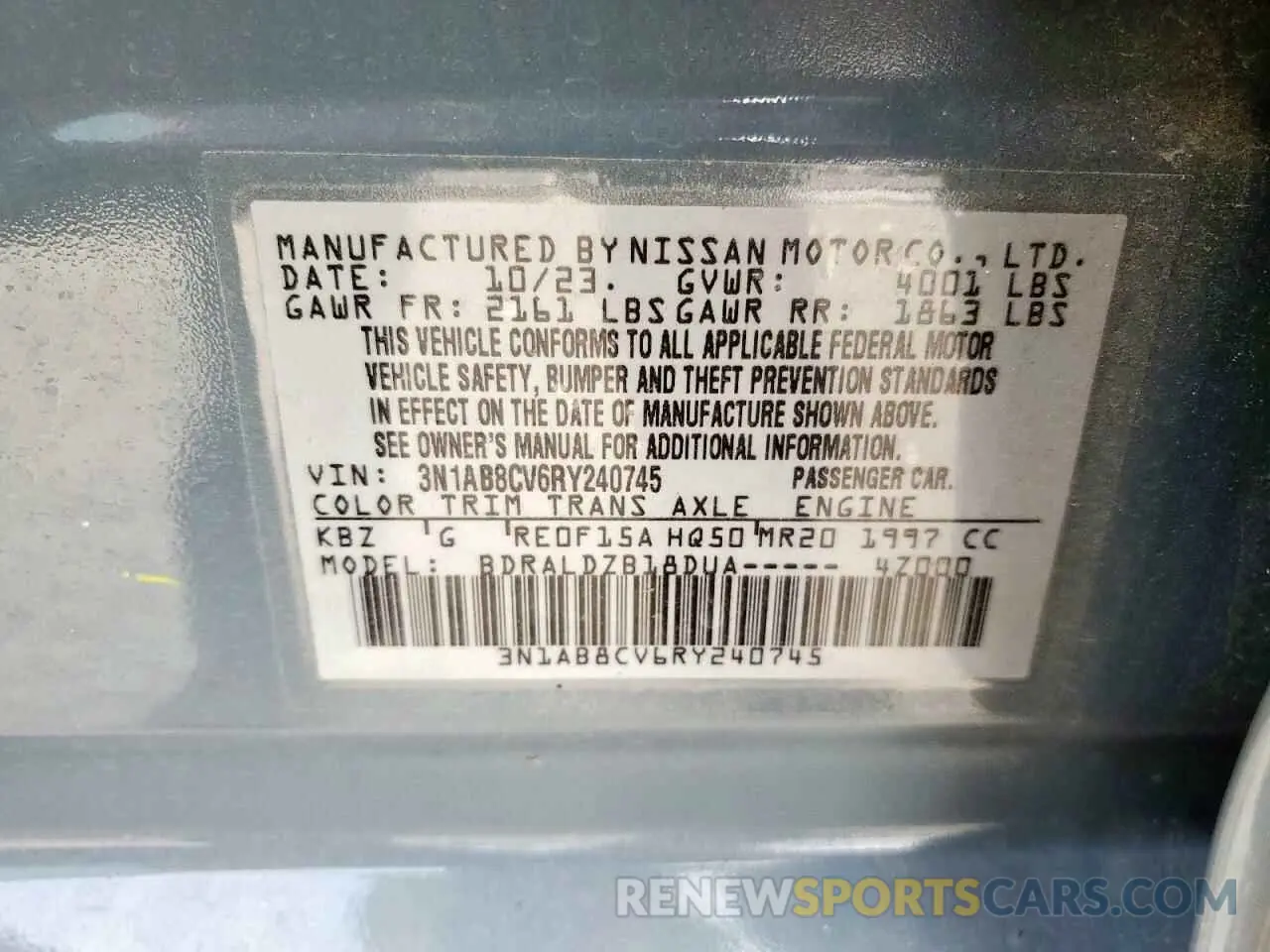 13 Photograph of a damaged car 3N1AB8CV6RY240745 NISSAN SENTRA 2024