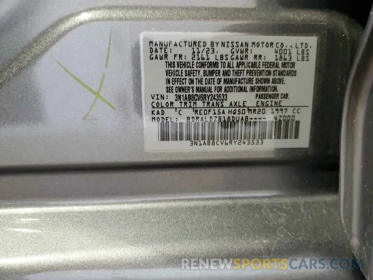 13 Photograph of a damaged car 3N1AB8CV6RY243533 NISSAN SENTRA 2024
