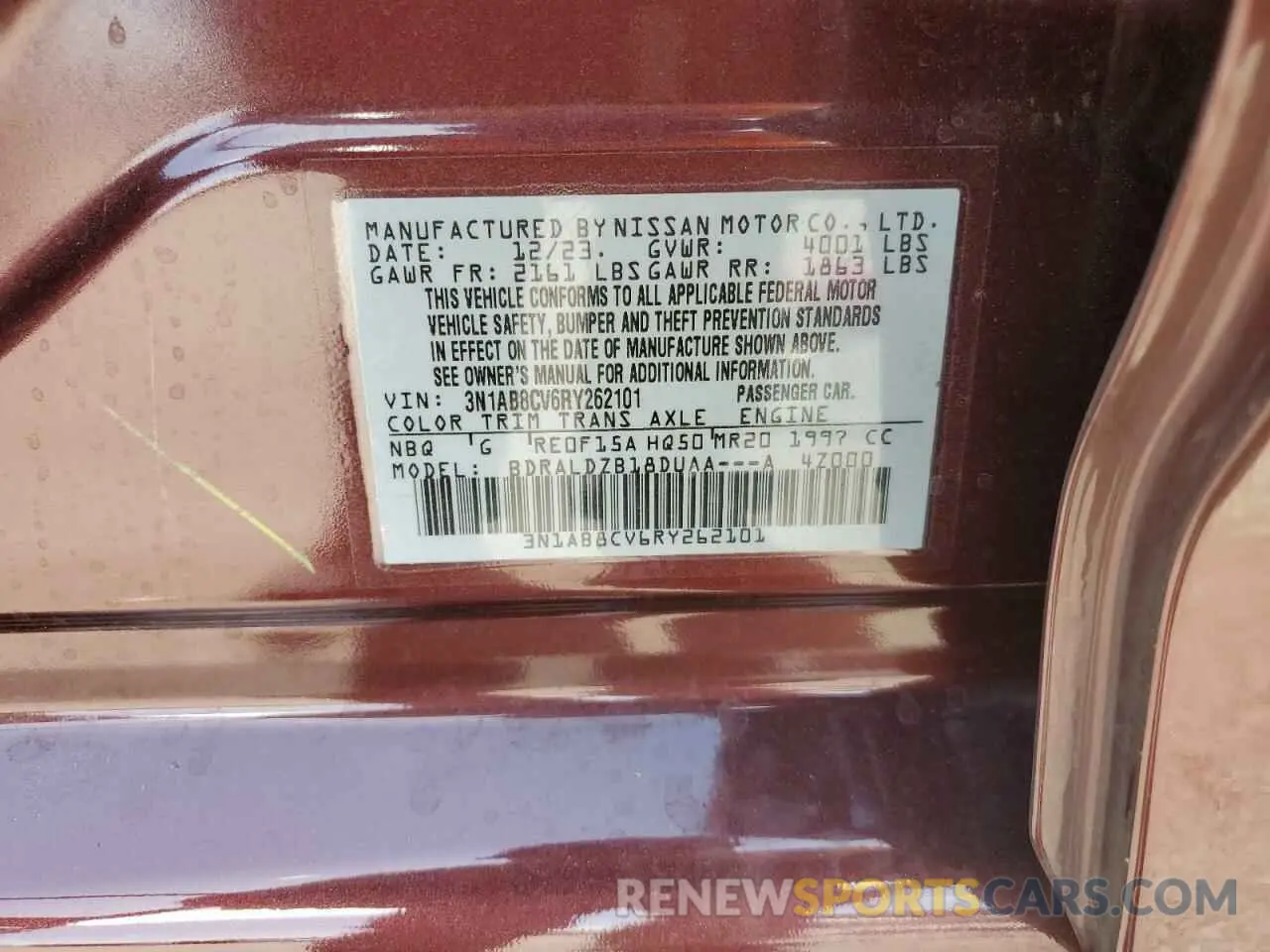 15 Фотография поврежденного автомобиля 3N1AB8CV6RY262101 NISSAN SENTRA 2024