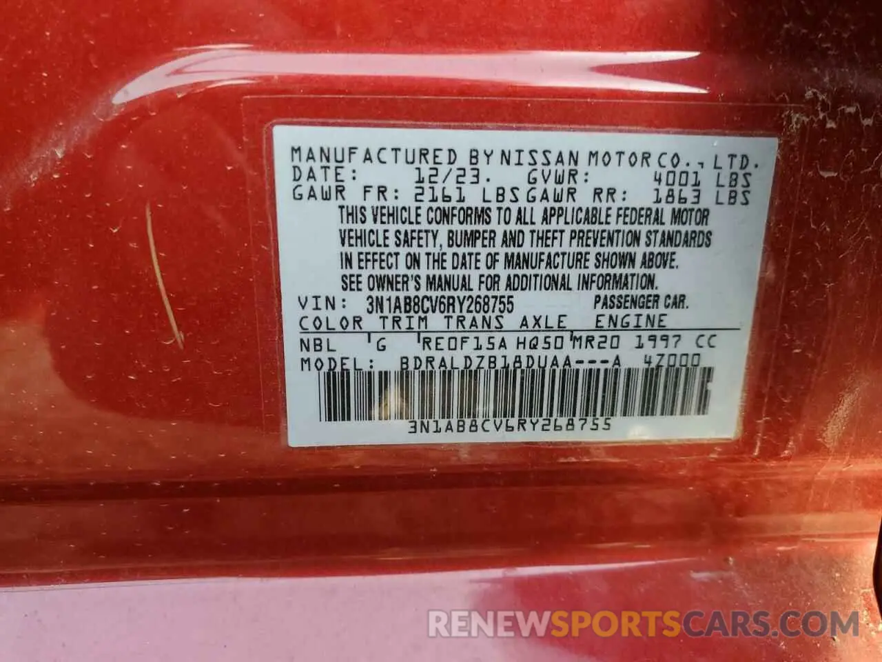 14 Фотография поврежденного автомобиля 3N1AB8CV6RY268755 NISSAN SENTRA 2024