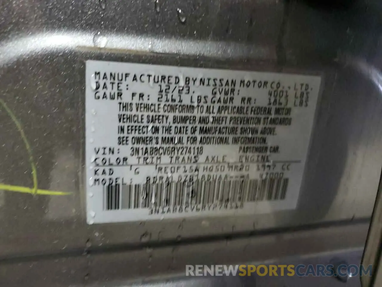 14 Photograph of a damaged car 3N1AB8CV6RY274118 NISSAN SENTRA 2024