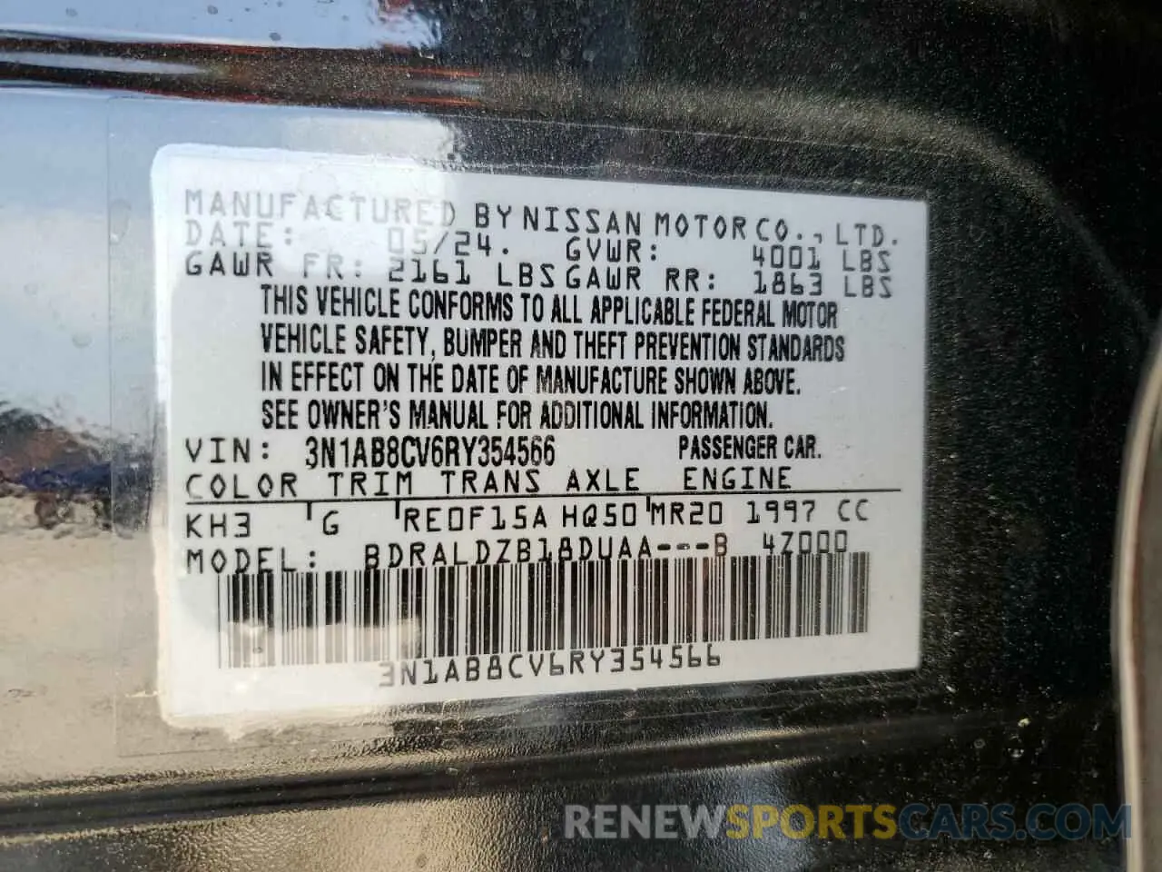 12 Photograph of a damaged car 3N1AB8CV6RY354566 NISSAN SENTRA 2024