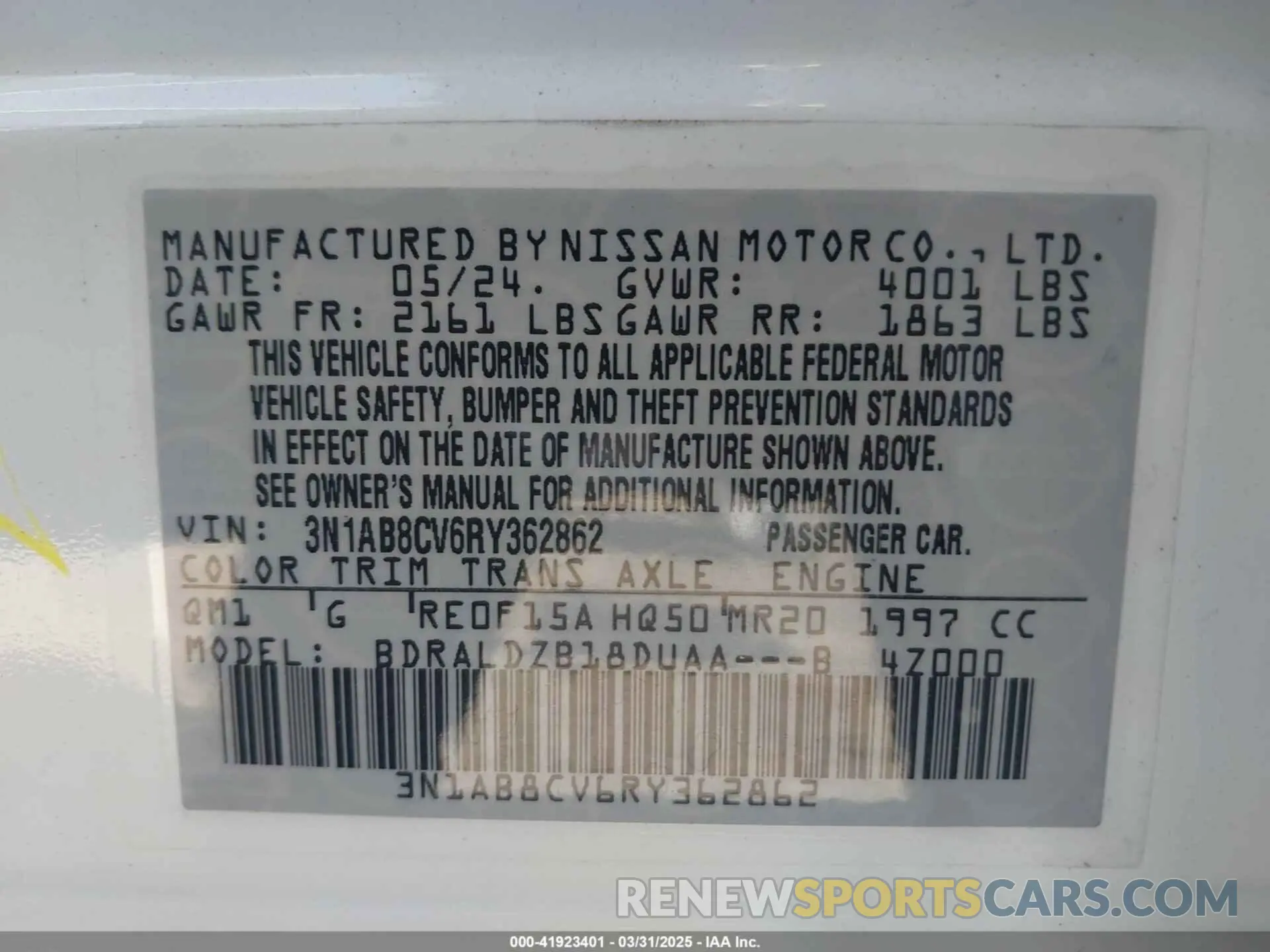 9 Фотография поврежденного автомобиля 3N1AB8CV6RY362862 NISSAN SENTRA 2024