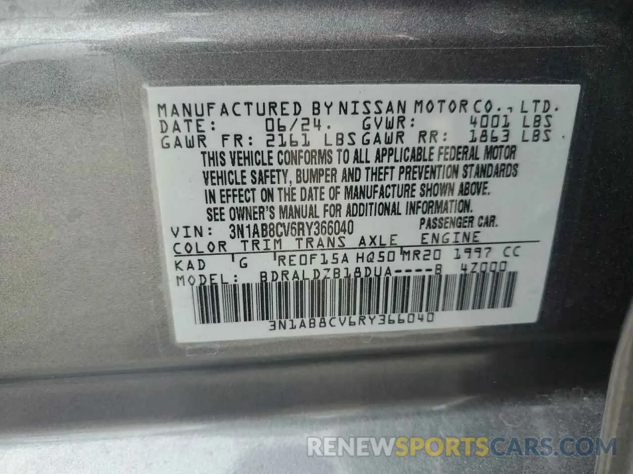 12 Photograph of a damaged car 3N1AB8CV6RY366040 NISSAN SENTRA 2024