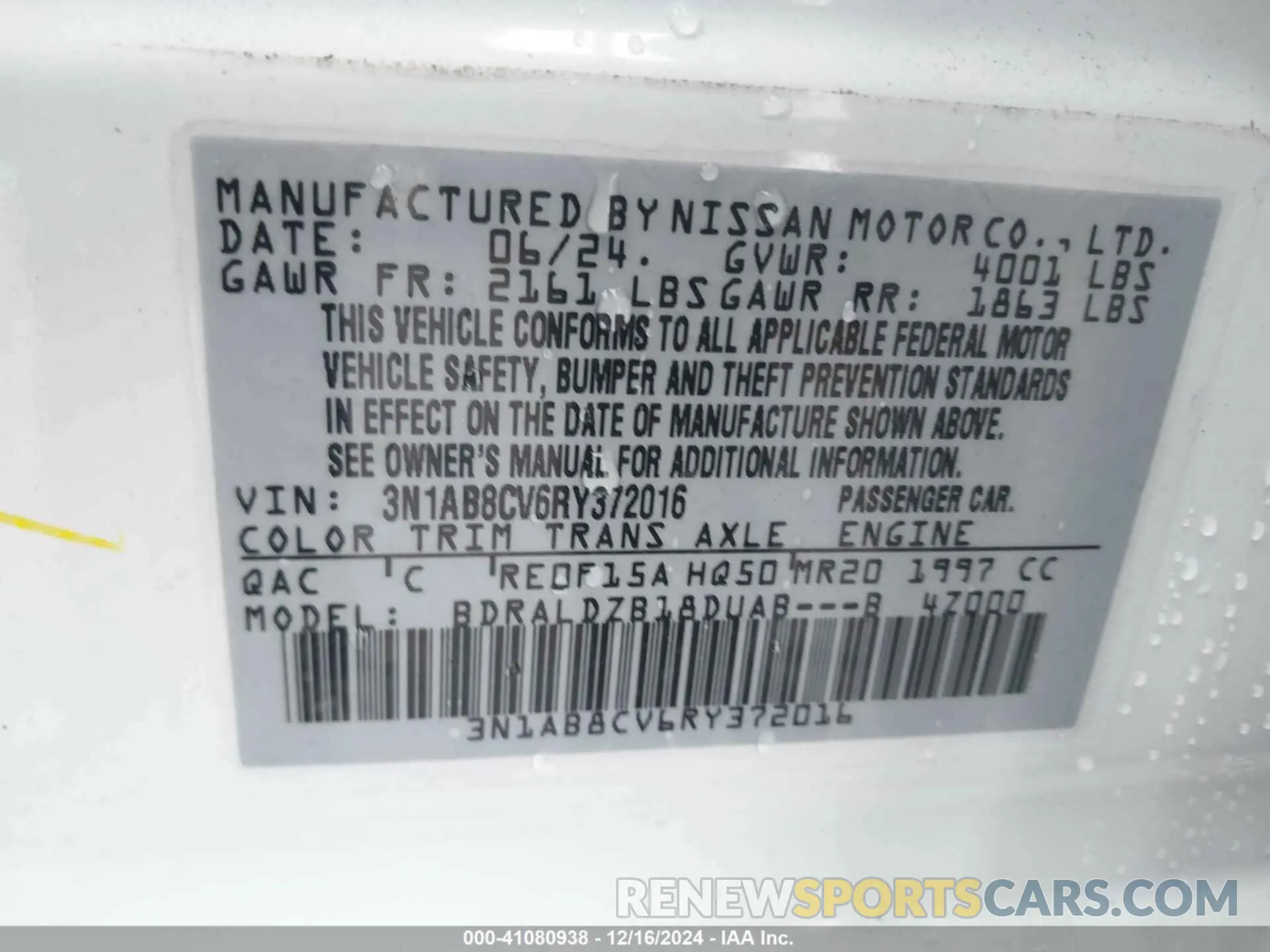 9 Фотография поврежденного автомобиля 3N1AB8CV6RY372016 NISSAN SENTRA 2024