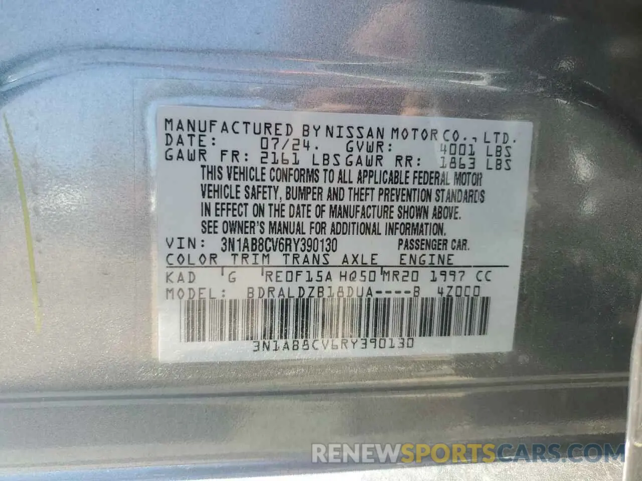 13 Фотография поврежденного автомобиля 3N1AB8CV6RY390130 NISSAN SENTRA 2024