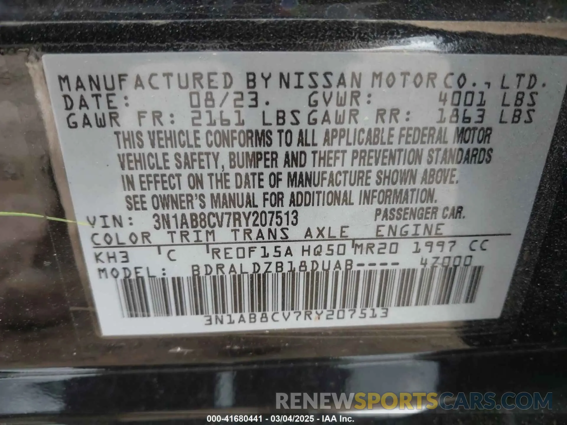 9 Photograph of a damaged car 3N1AB8CV7RY207513 NISSAN SENTRA 2024