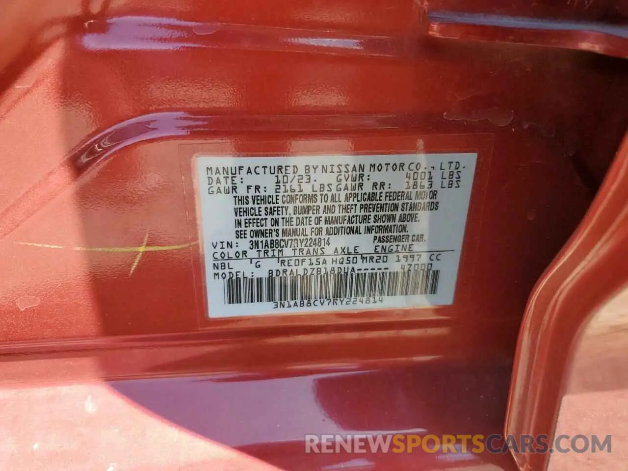 14 Фотография поврежденного автомобиля 3N1AB8CV7RY224814 NISSAN SENTRA 2024
