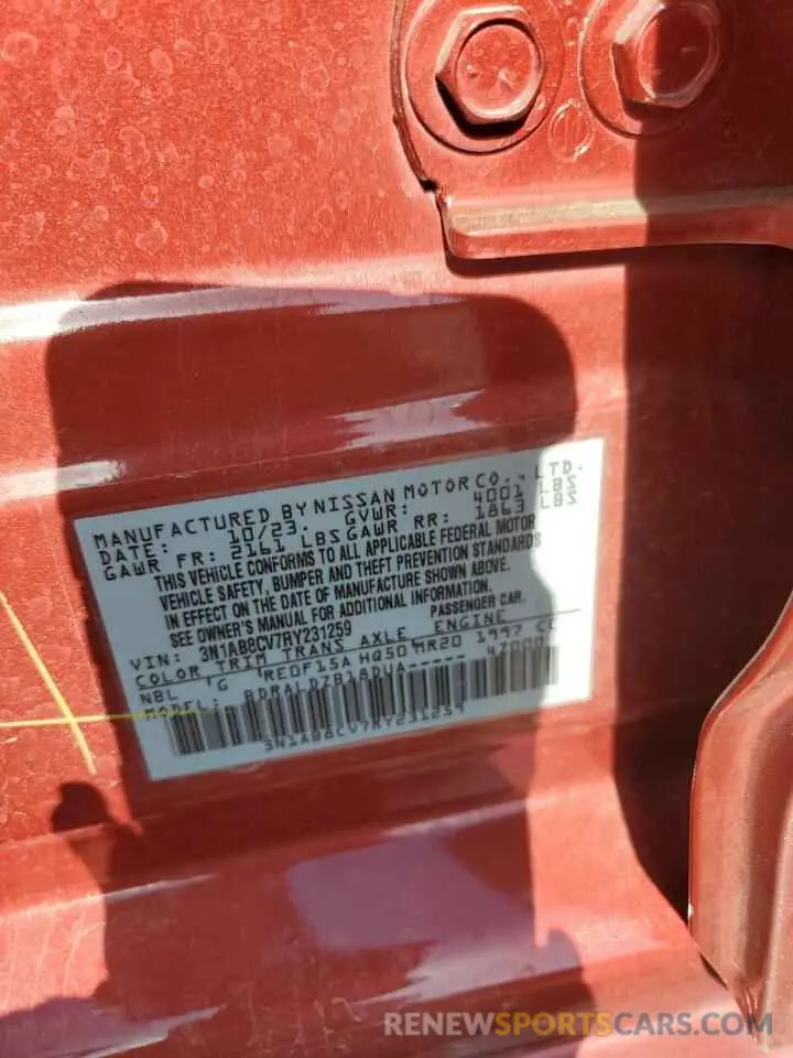 12 Photograph of a damaged car 3N1AB8CV7RY231259 NISSAN SENTRA 2024