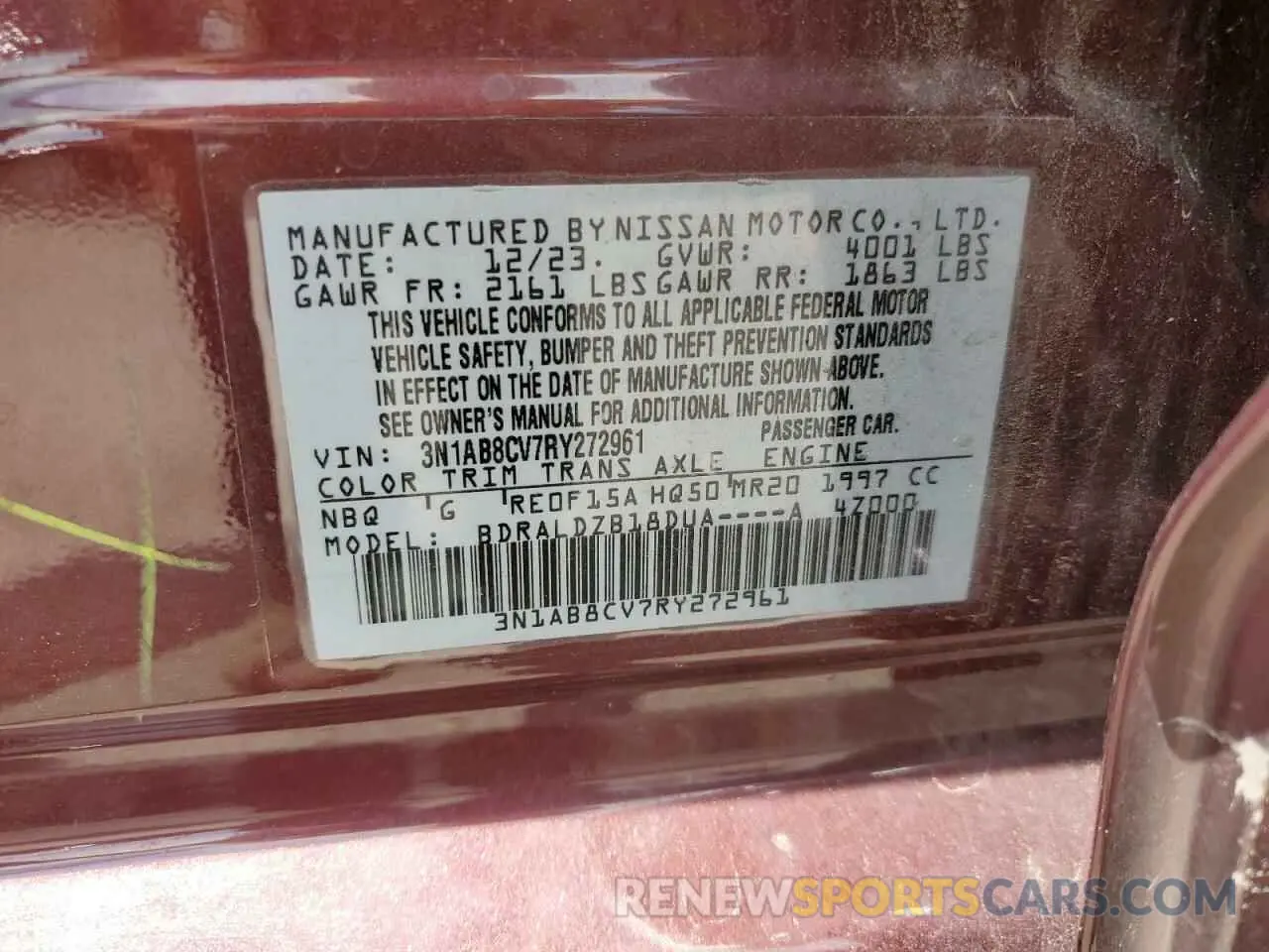 13 Photograph of a damaged car 3N1AB8CV7RY272961 NISSAN SENTRA 2024