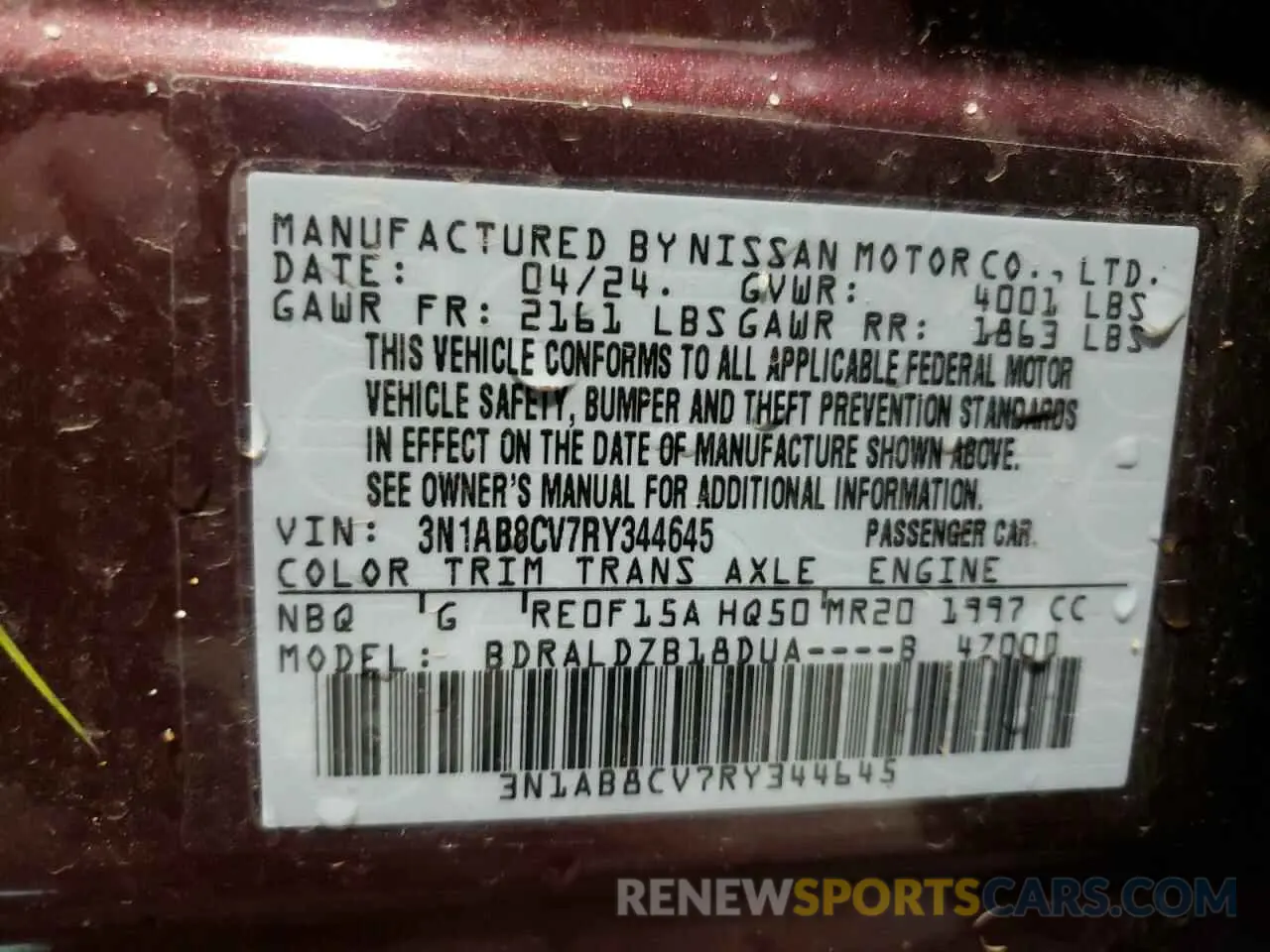 12 Фотография поврежденного автомобиля 3N1AB8CV7RY344645 NISSAN SENTRA 2024