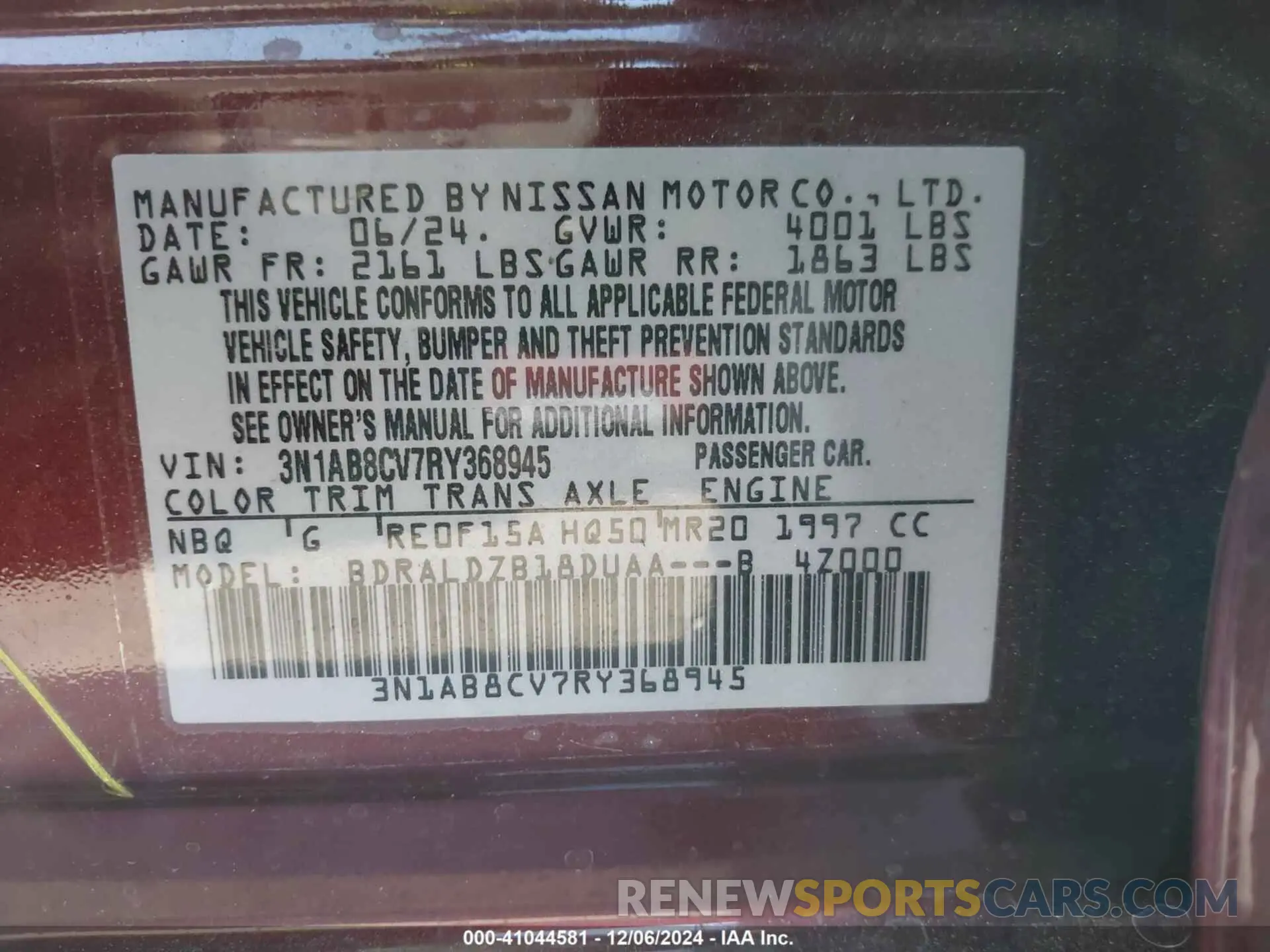 9 Фотография поврежденного автомобиля 3N1AB8CV7RY368945 NISSAN SENTRA 2024