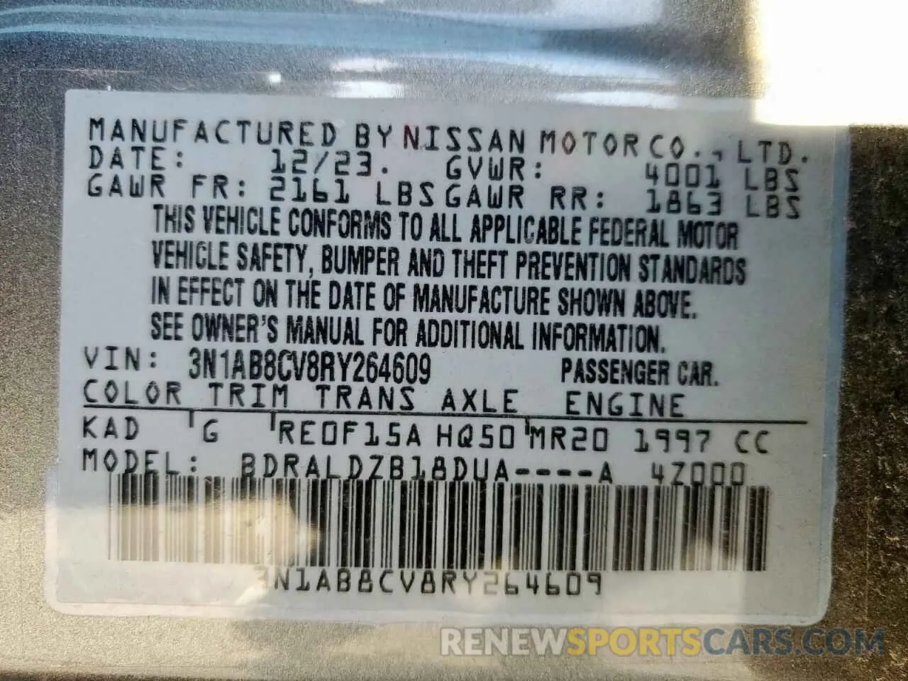 12 Фотография поврежденного автомобиля 3N1AB8CV8RY264609 NISSAN SENTRA 2024