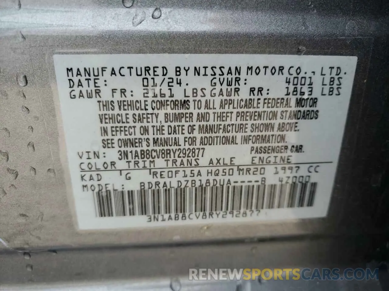 12 Photograph of a damaged car 3N1AB8CV8RY292877 NISSAN SENTRA 2024