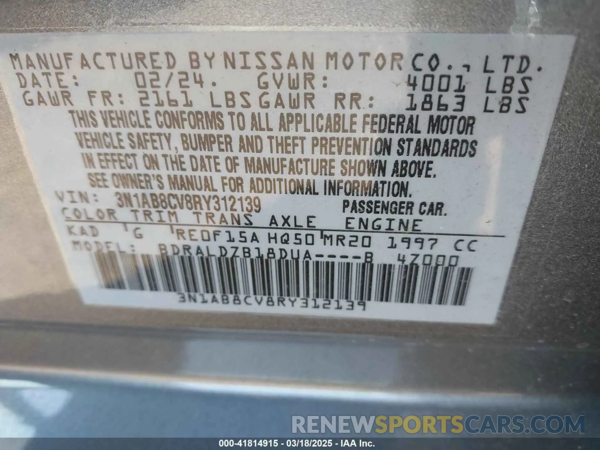9 Фотография поврежденного автомобиля 3N1AB8CV8RY312139 NISSAN SENTRA 2024