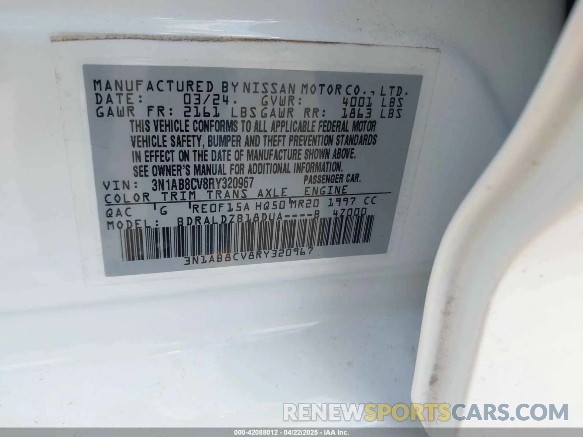 9 Photograph of a damaged car 3N1AB8CV8RY320967 NISSAN SENTRA 2024