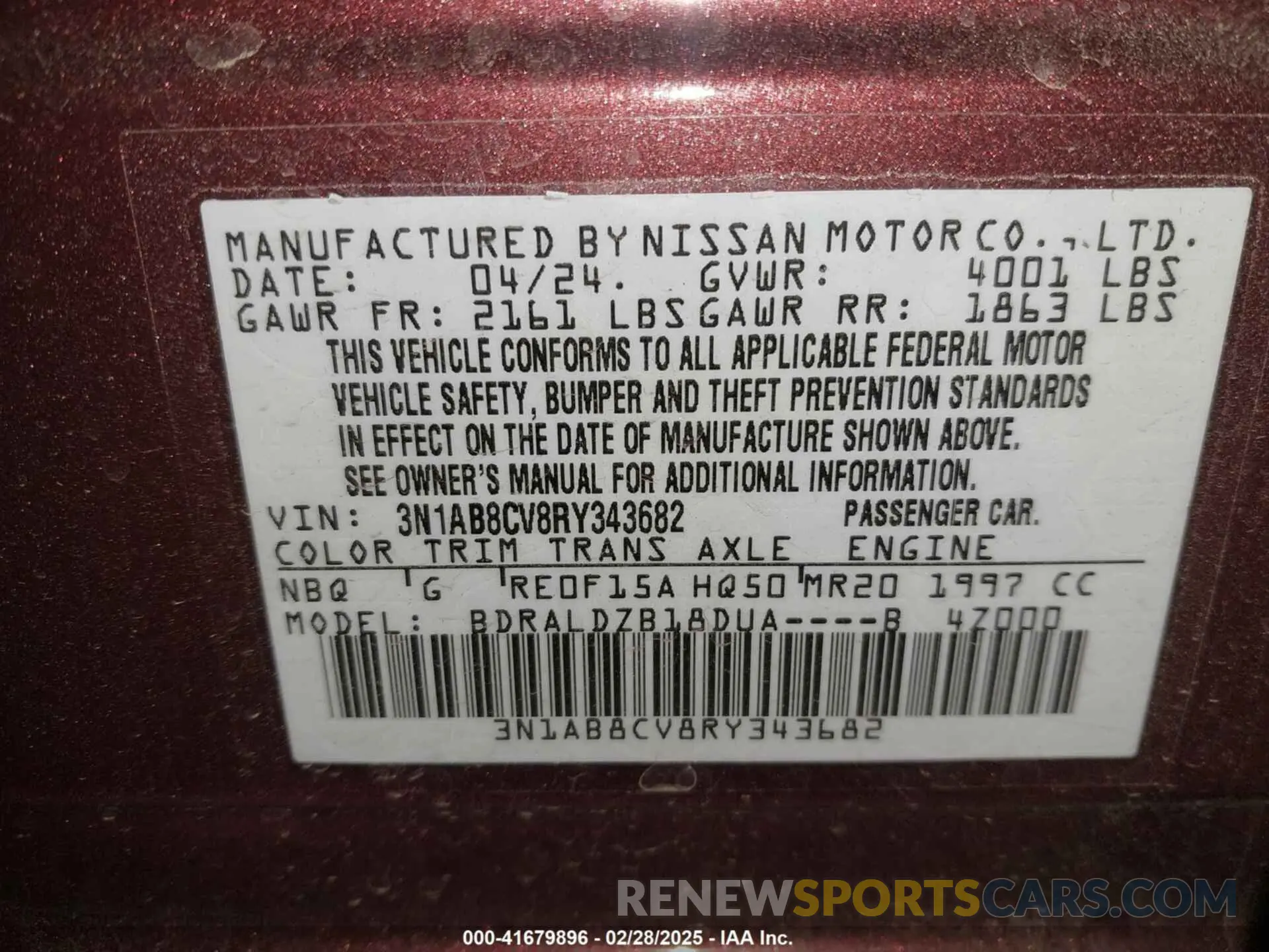 9 Photograph of a damaged car 3N1AB8CV8RY343682 NISSAN SENTRA 2024