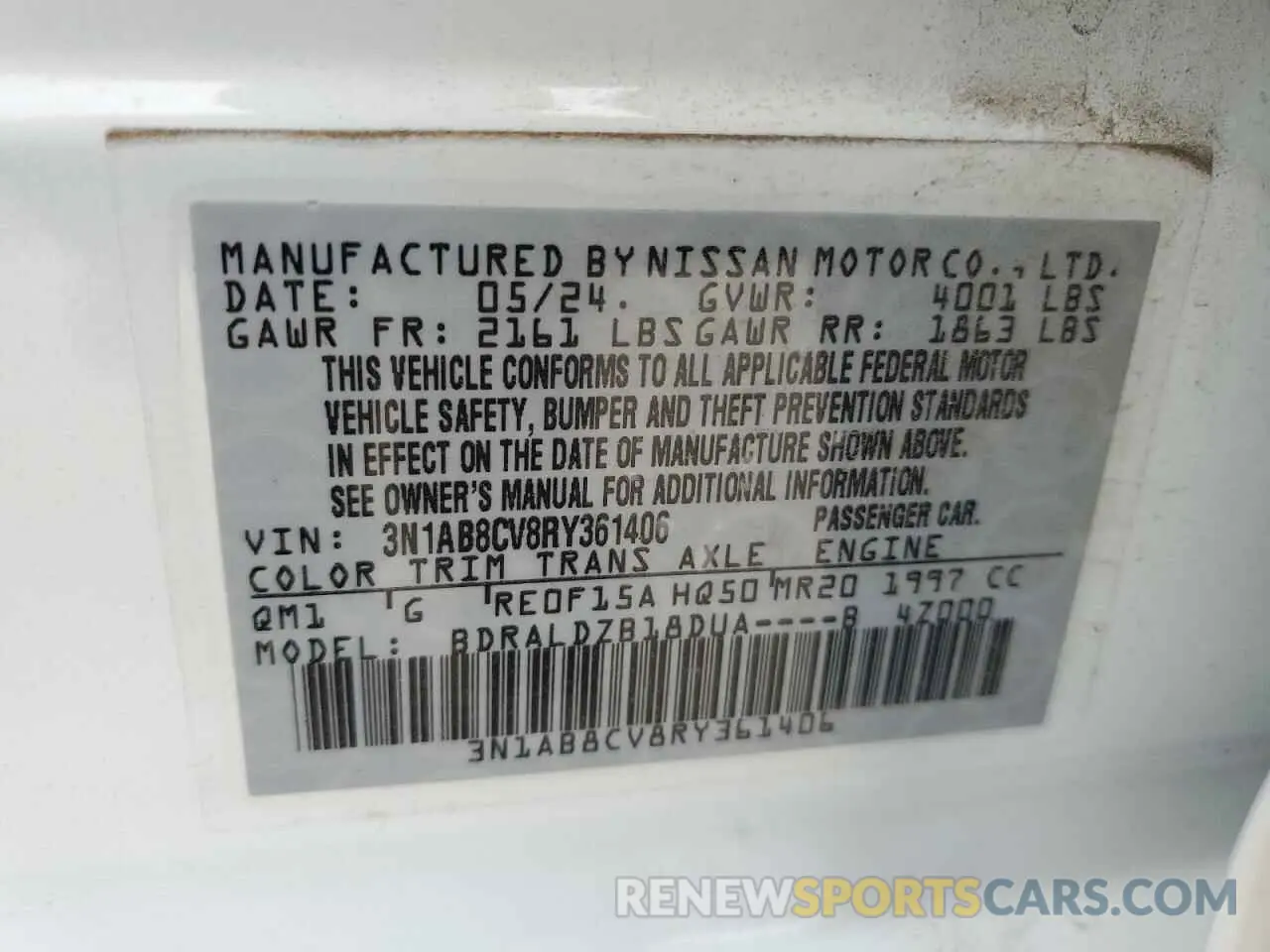 14 Фотография поврежденного автомобиля 3N1AB8CV8RY361406 NISSAN SENTRA 2024