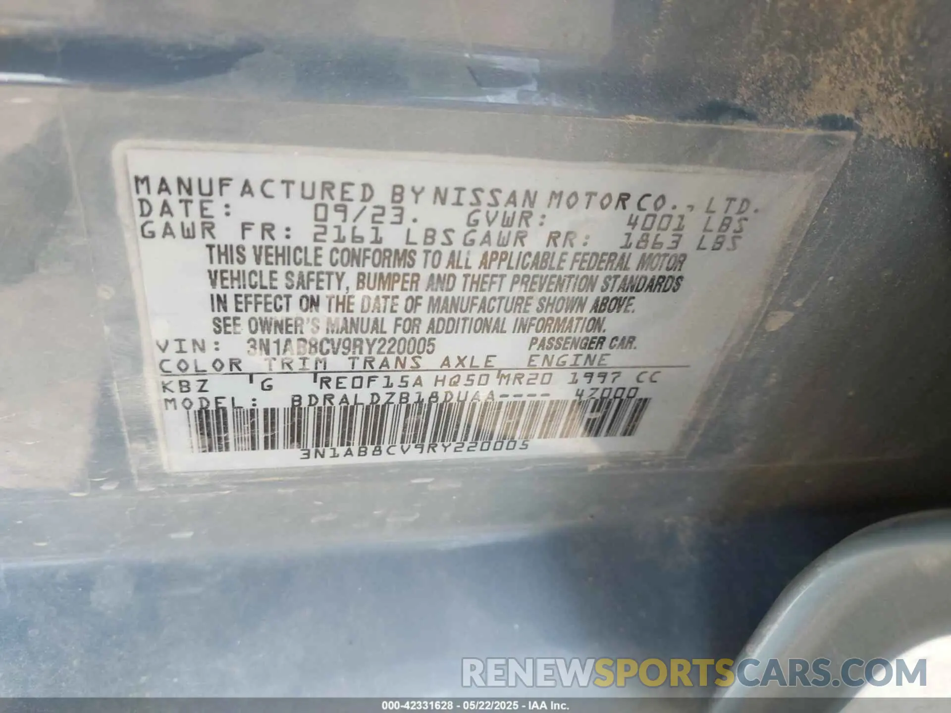 9 Photograph of a damaged car 3N1AB8CV9RY220005 NISSAN SENTRA 2024