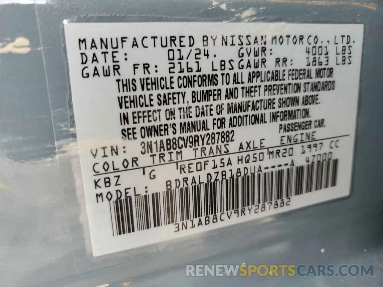 12 Photograph of a damaged car 3N1AB8CV9RY287882 NISSAN SENTRA 2024