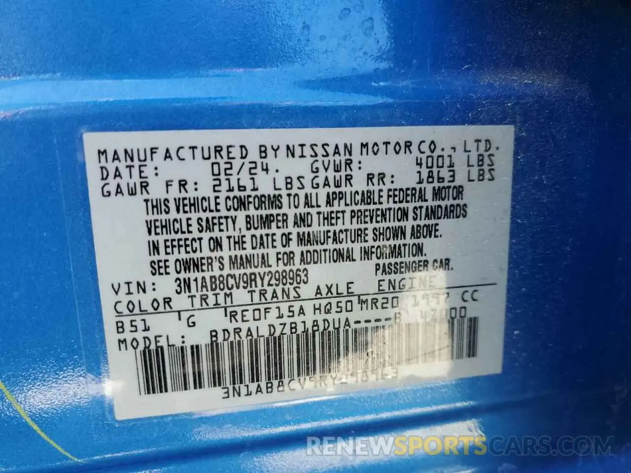 12 Фотография поврежденного автомобиля 3N1AB8CV9RY298963 NISSAN SENTRA 2024