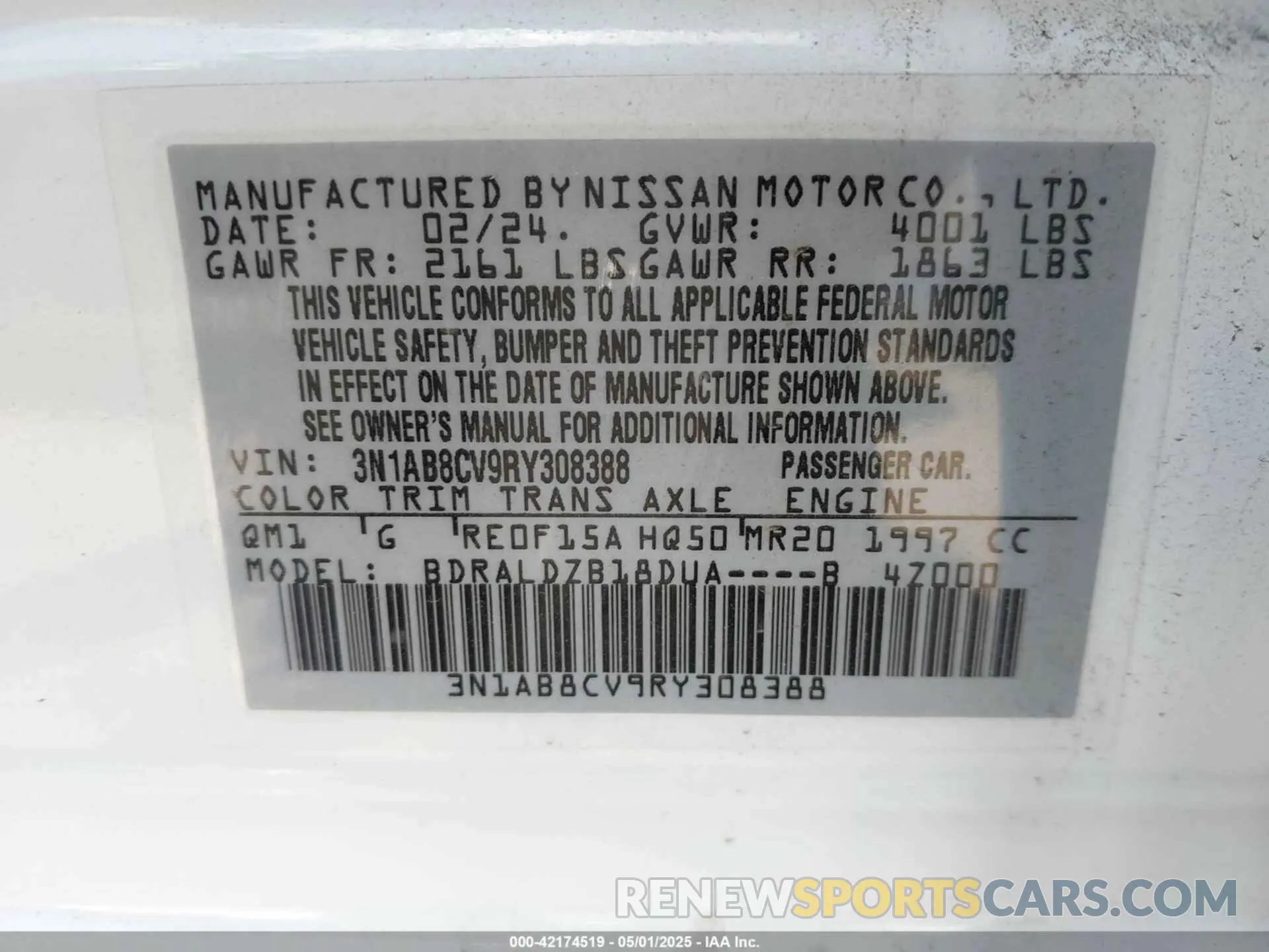 9 Фотография поврежденного автомобиля 3N1AB8CV9RY308388 NISSAN SENTRA 2024