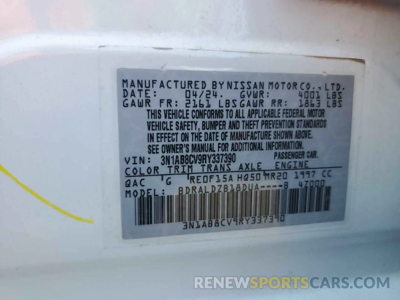 12 Фотография поврежденного автомобиля 3N1AB8CV9RY337390 NISSAN SENTRA 2024