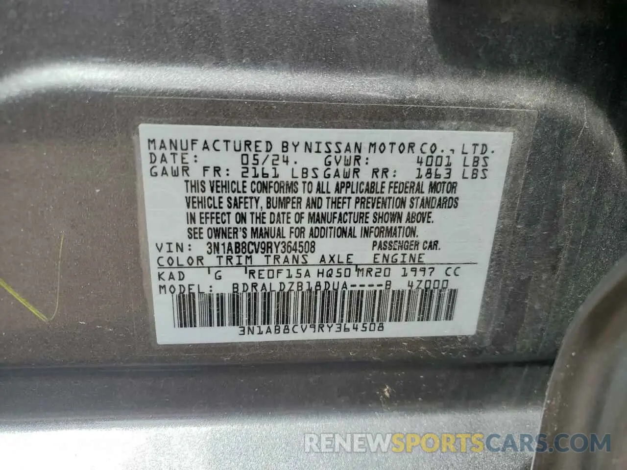 12 Photograph of a damaged car 3N1AB8CV9RY364508 NISSAN SENTRA 2024
