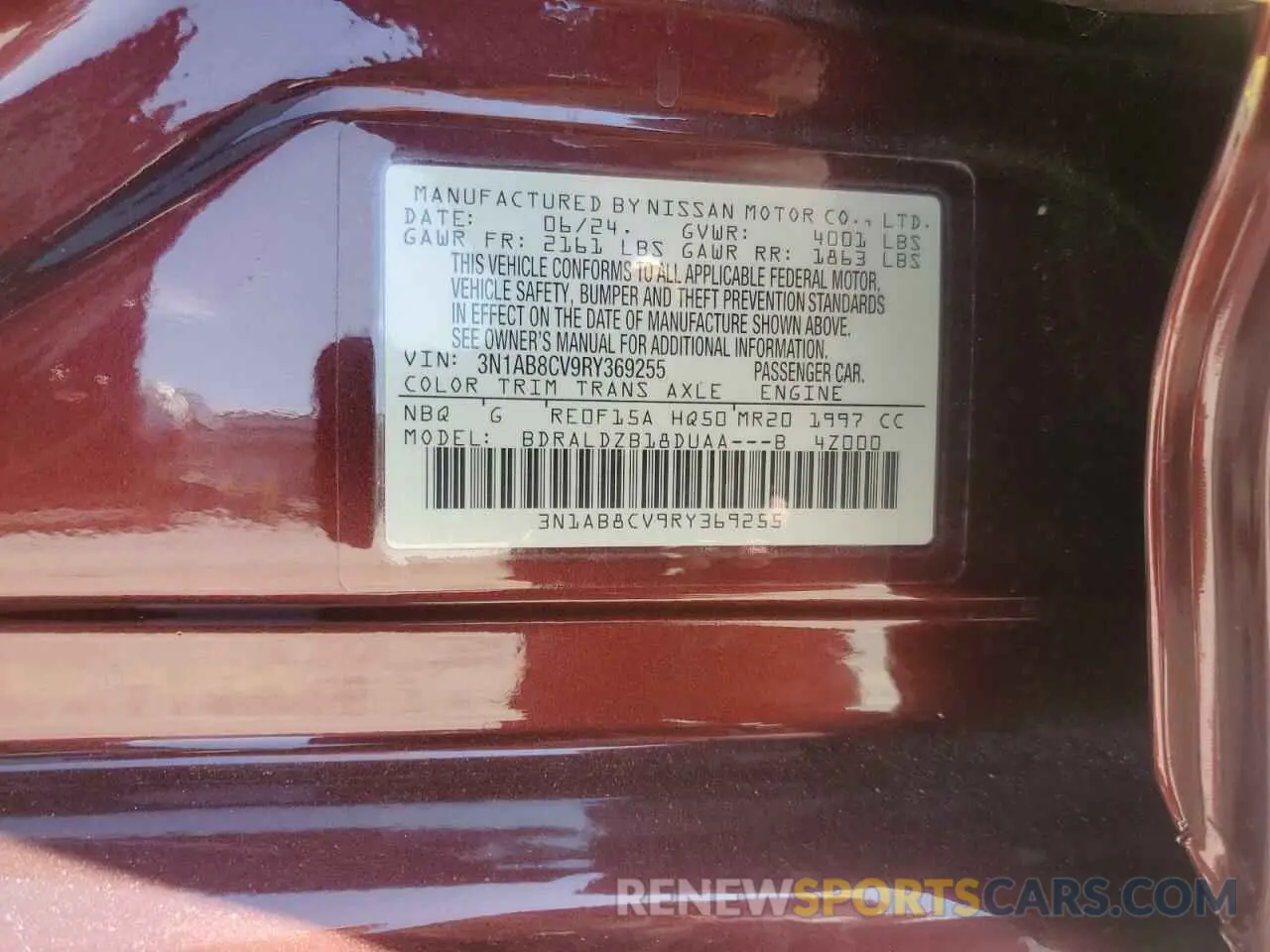 12 Photograph of a damaged car 3N1AB8CV9RY369255 NISSAN SENTRA 2024