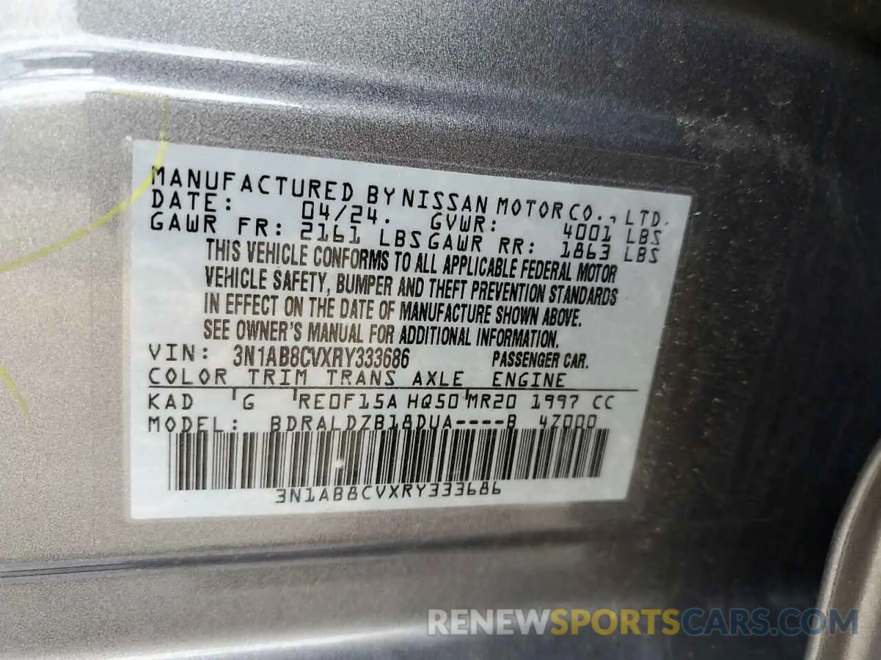 12 Photograph of a damaged car 3N1AB8CVXRY333686 NISSAN SENTRA 2024