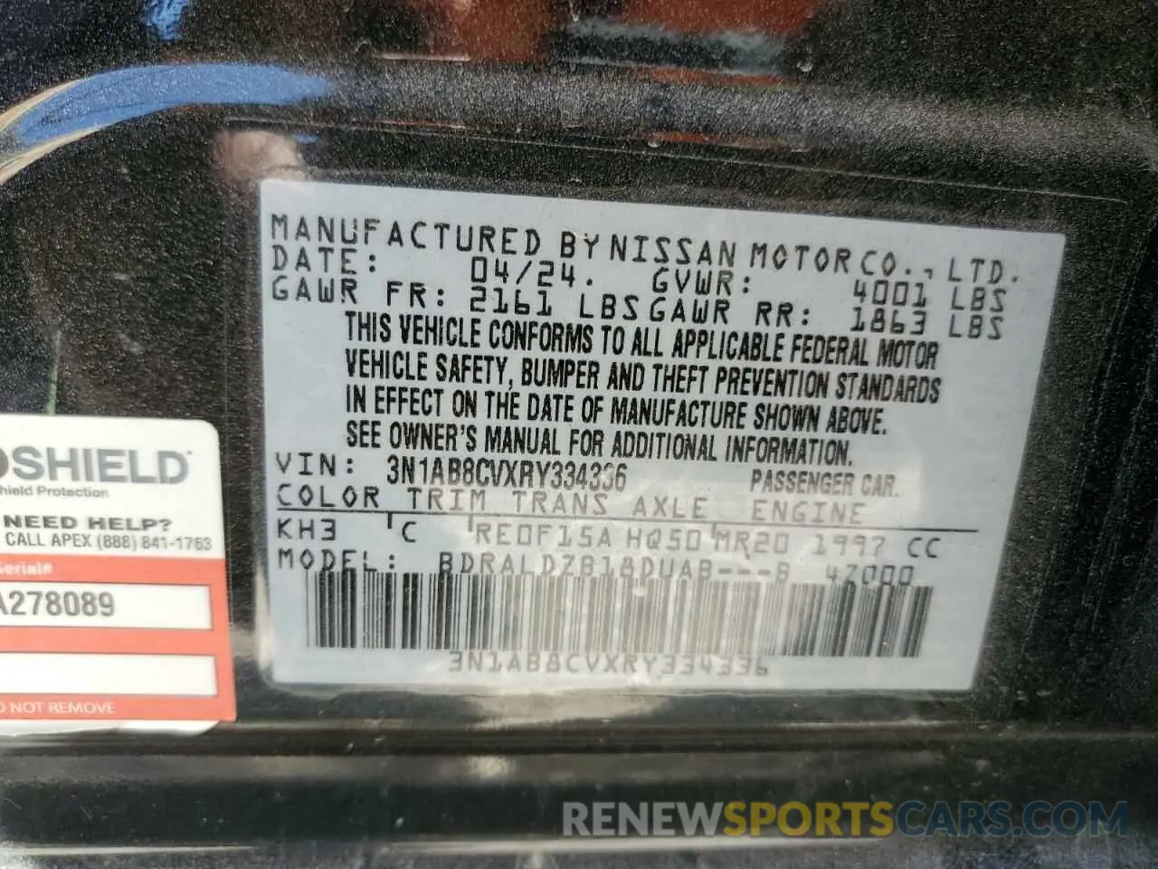 15 Photograph of a damaged car 3N1AB8CVXRY334336 NISSAN SENTRA 2024