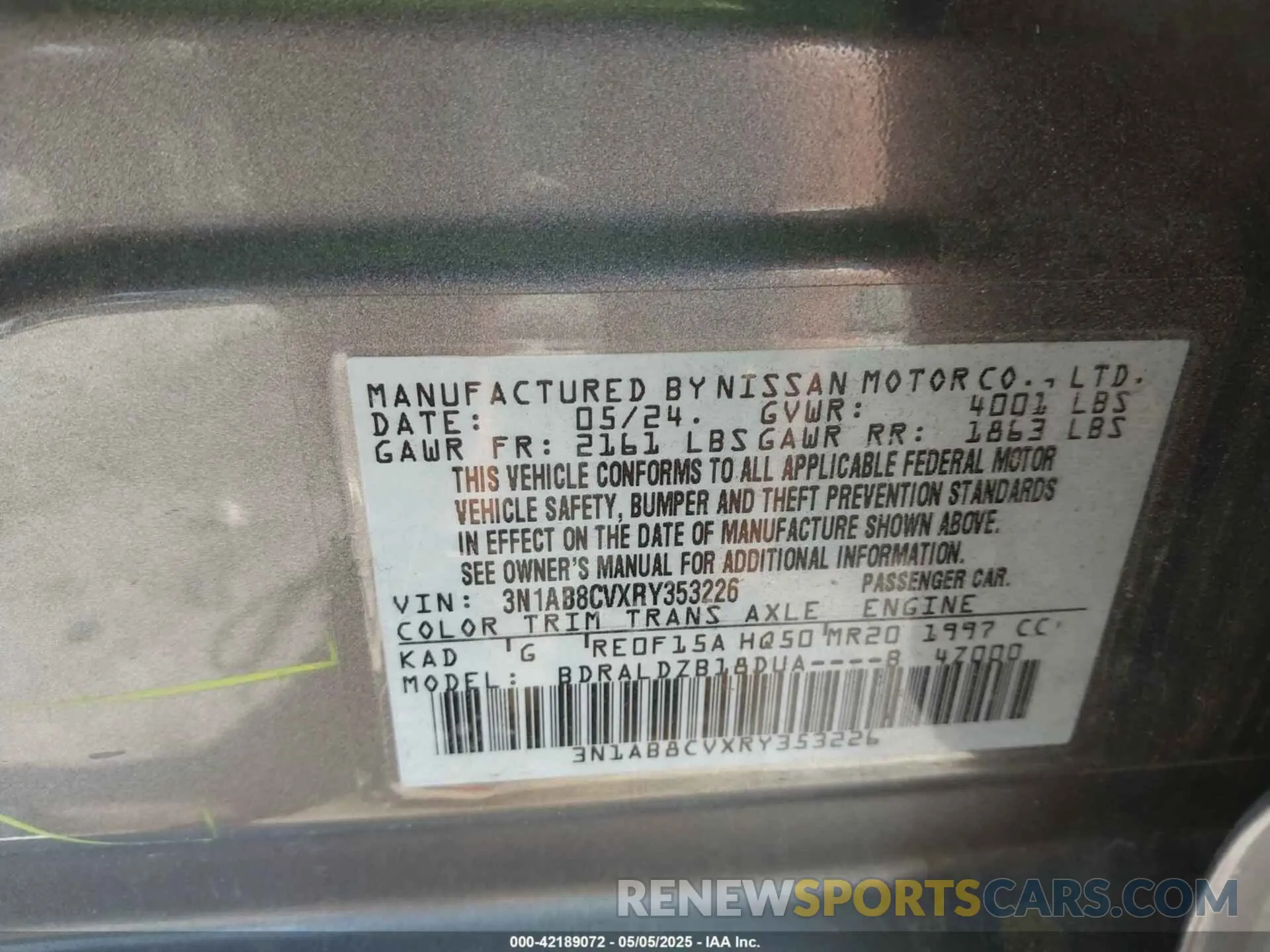 9 Photograph of a damaged car 3N1AB8CVXRY353226 NISSAN SENTRA 2024