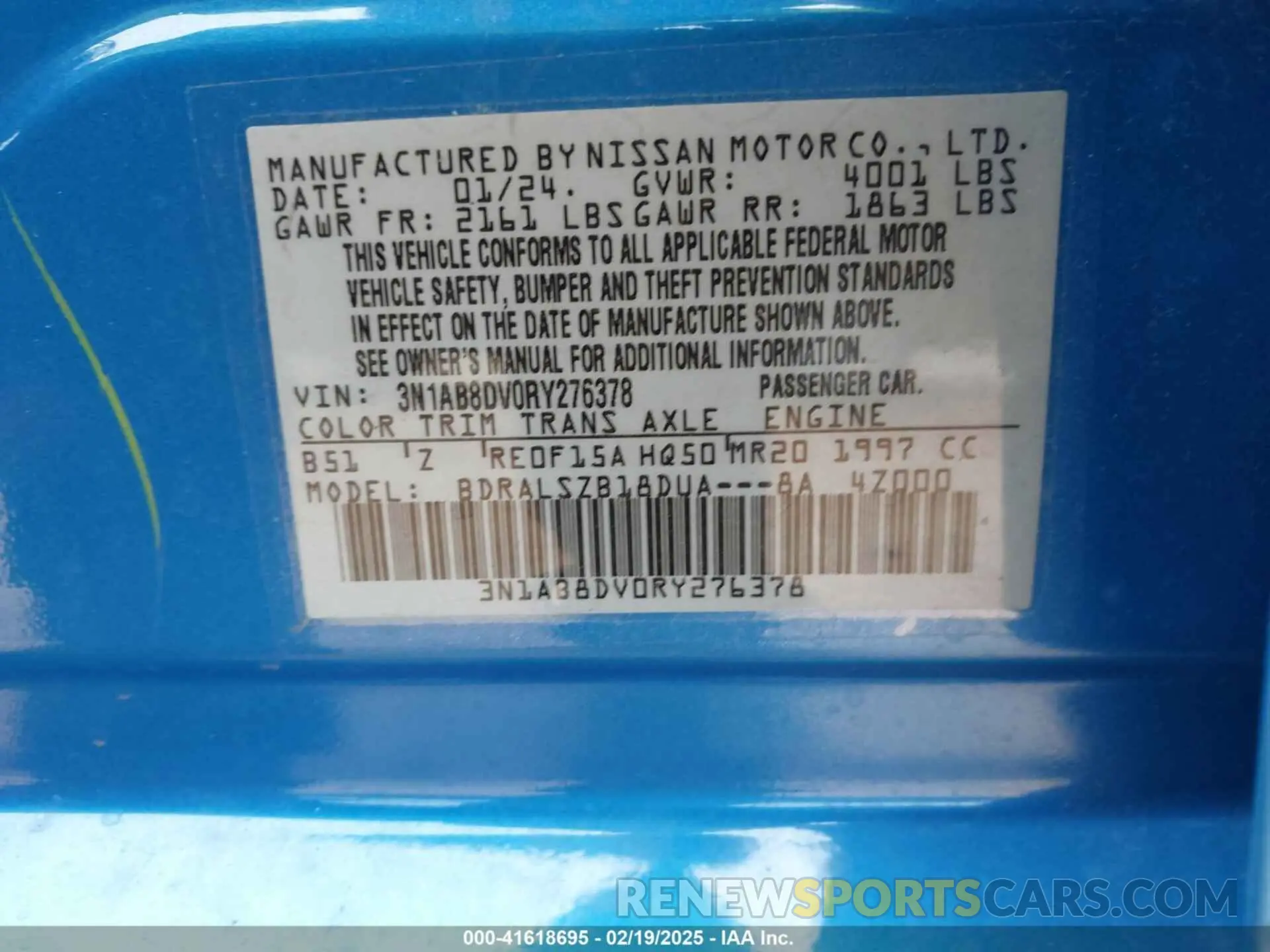 9 Фотография поврежденного автомобиля 3N1AB8DV0RY276378 NISSAN SENTRA 2024
