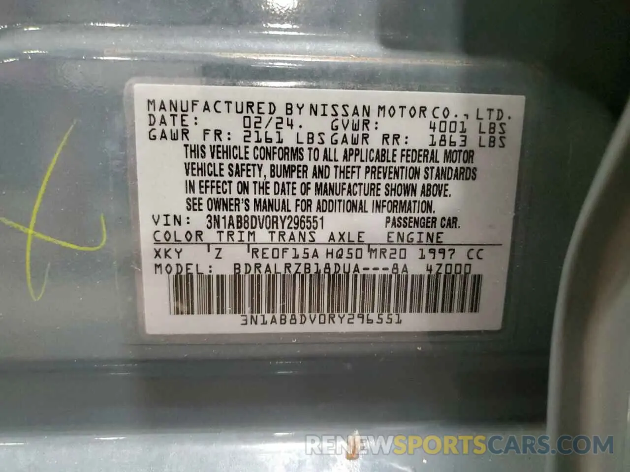 13 Фотография поврежденного автомобиля 3N1AB8DV0RY296551 NISSAN SENTRA 2024